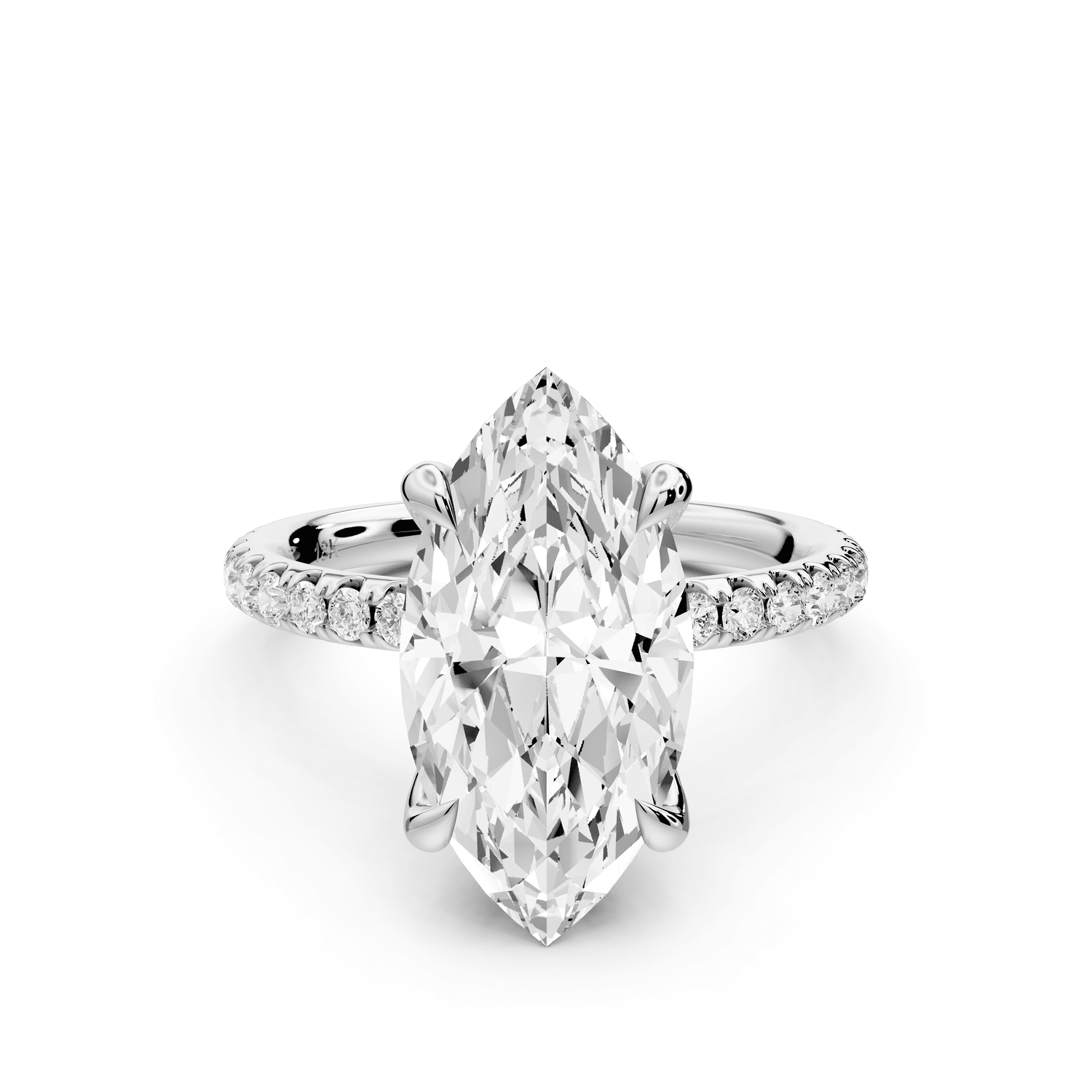 Elissa - 3ct 18k white gold Marquise Classic Solitaire Engagement Ring with Shared-Prong Pavé Band - Mr. Alex Jewelry