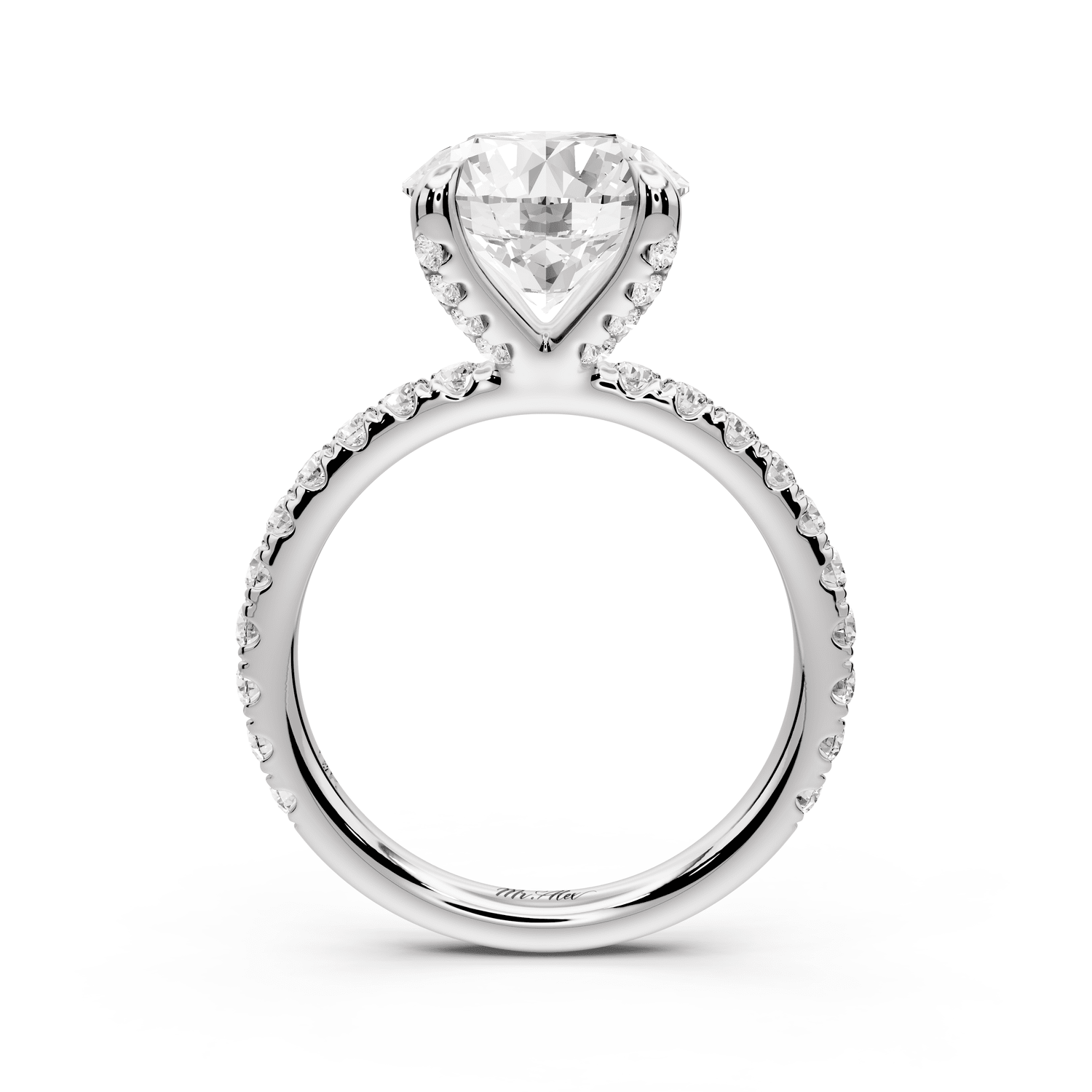 Elissa - 3ct 18k white gold Round Classic Solitaire Engagement Ring with Shared-Prong Pavé Band - Mr. Alex Jewelry