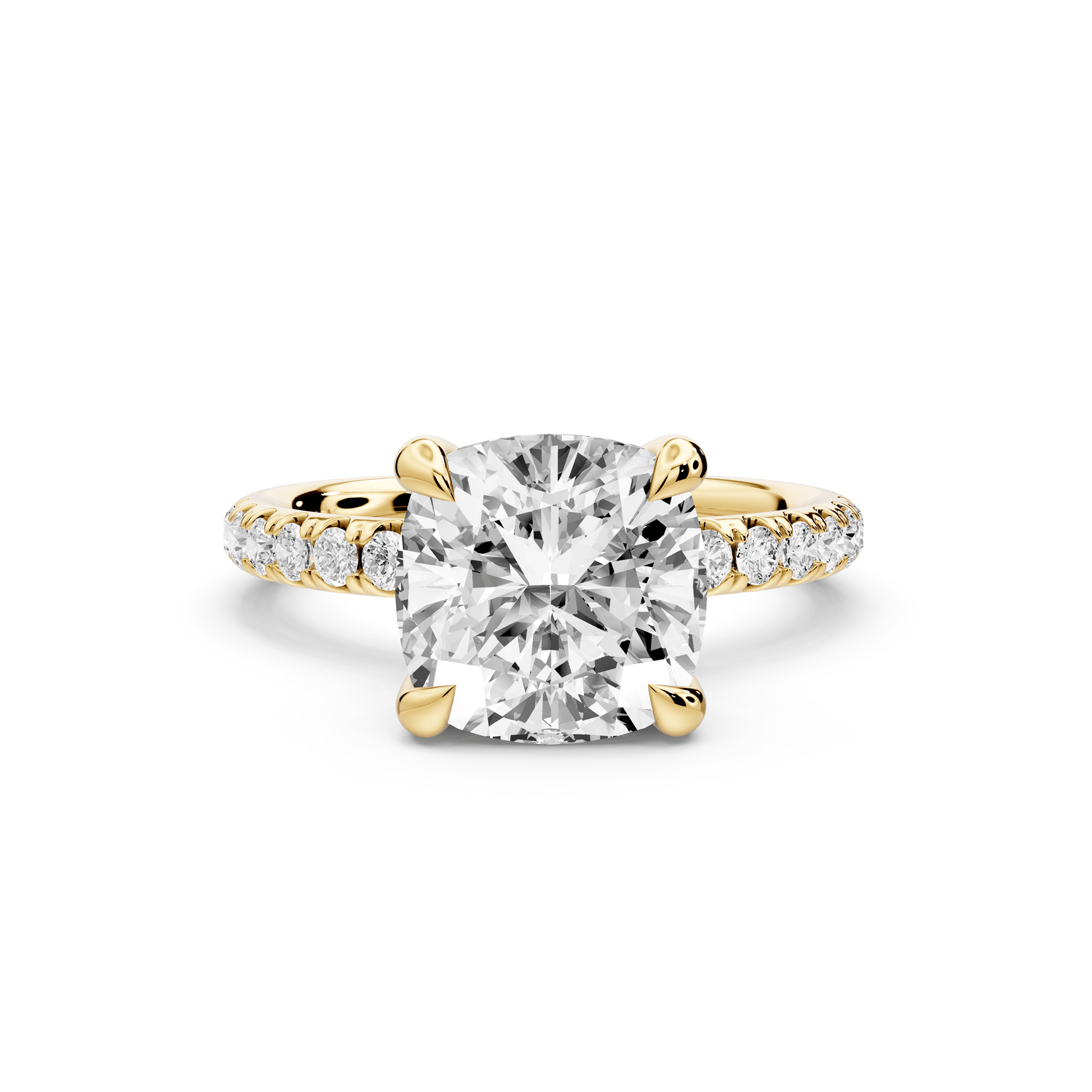 Elissa - 3ct 18k yellow gold Cushion Classic Solitaire Engagement Ring with Shared-Prong Pavé Band - Mr. Alex Jewelry
