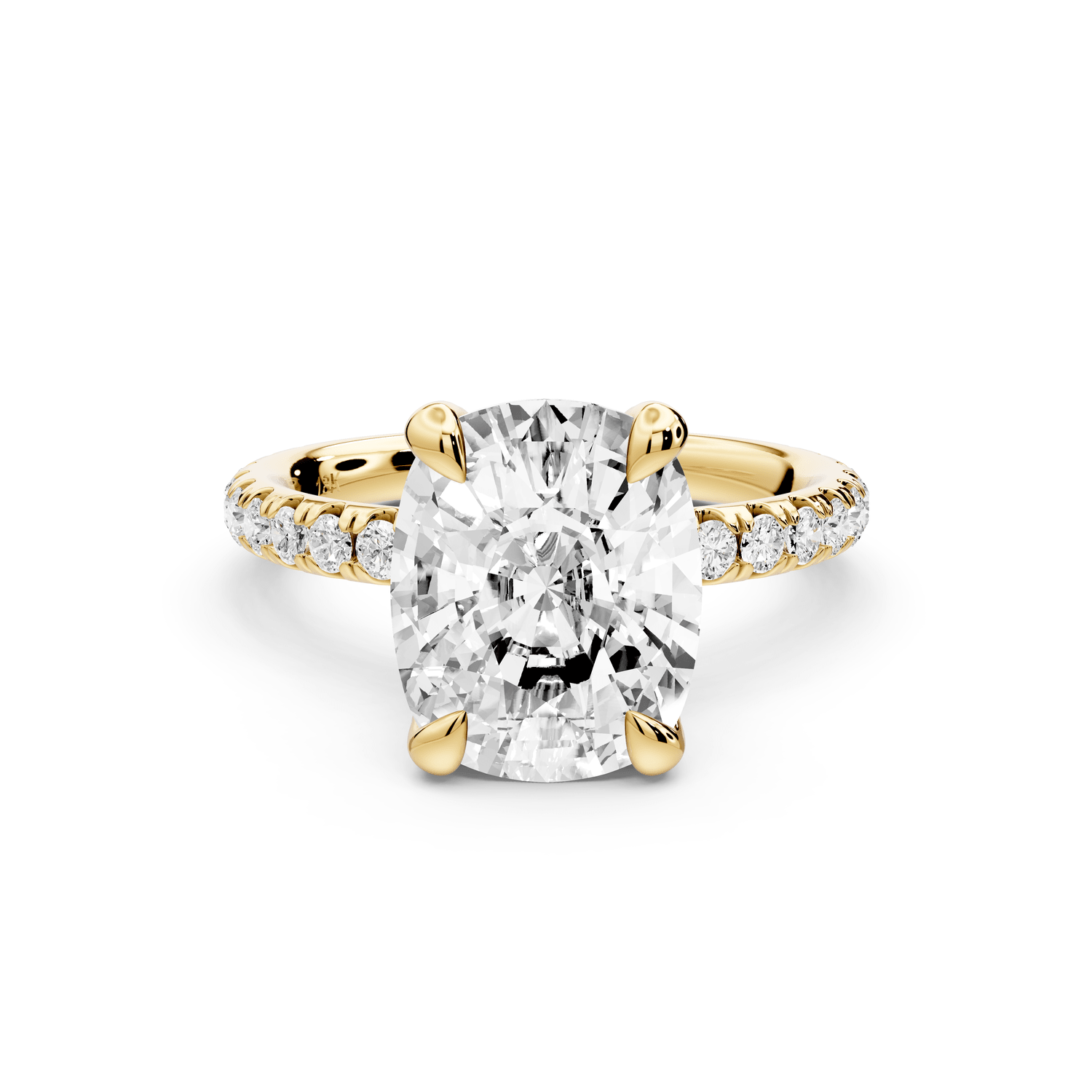 Elissa - 3ct 18k yellow gold Ecushion Classic Solitaire Engagement Ring with Shared-Prong Pavé Band - Mr. Alex Jewelry
