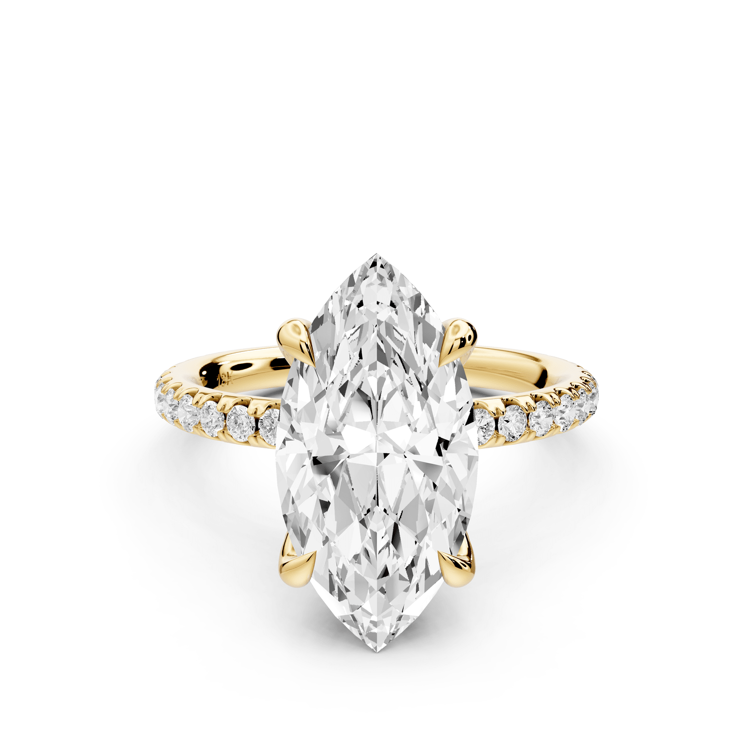 Elissa - 3ct 18k yellow gold Marquise Classic Solitaire Engagement Ring with Shared-Prong Pavé Band - Mr. Alex Jewelry
