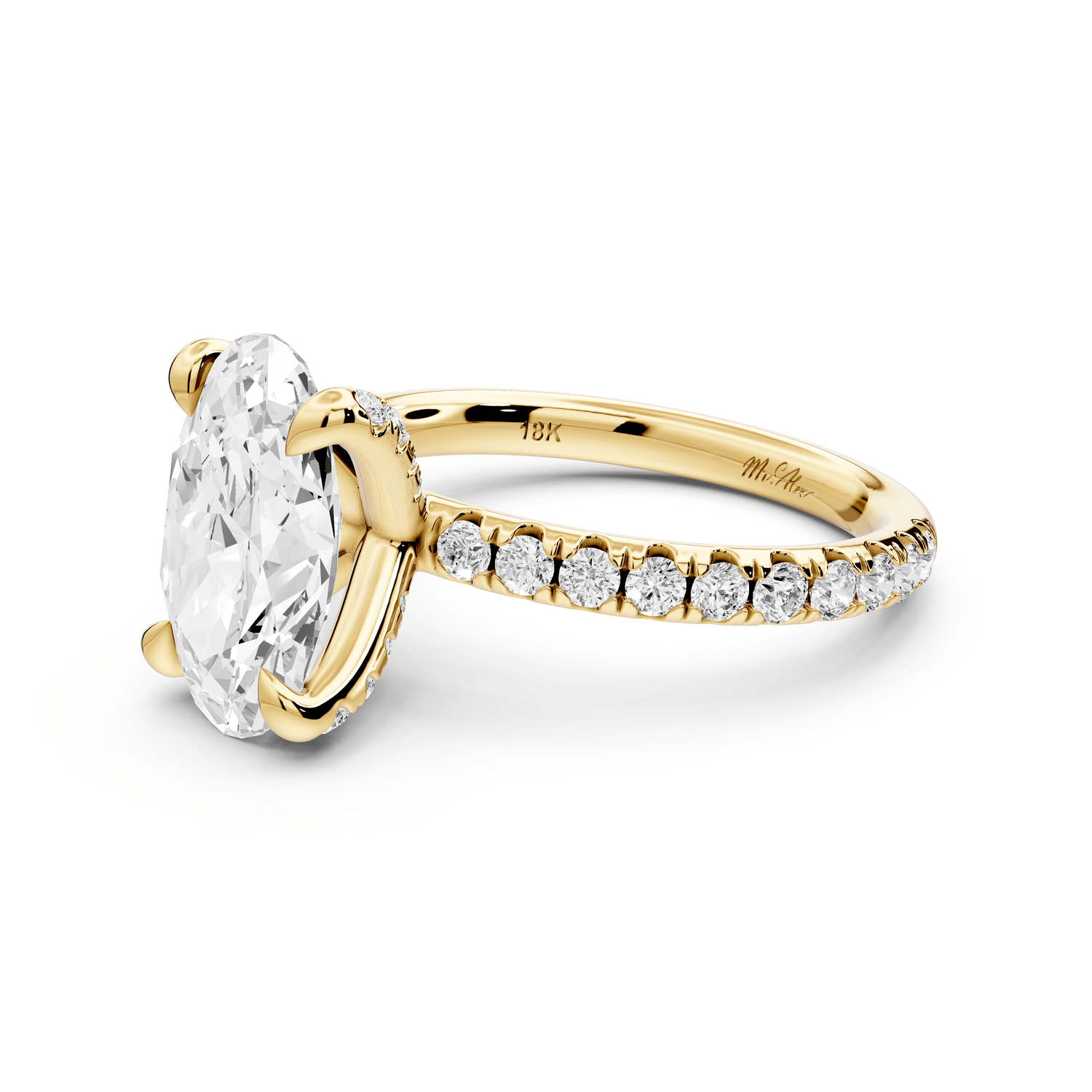 Elissa - 3ct 18k yellow gold Oval Classic Solitaire Engagement Ring with Shared-Prong Pavé Band - Mr. Alex Jewelry