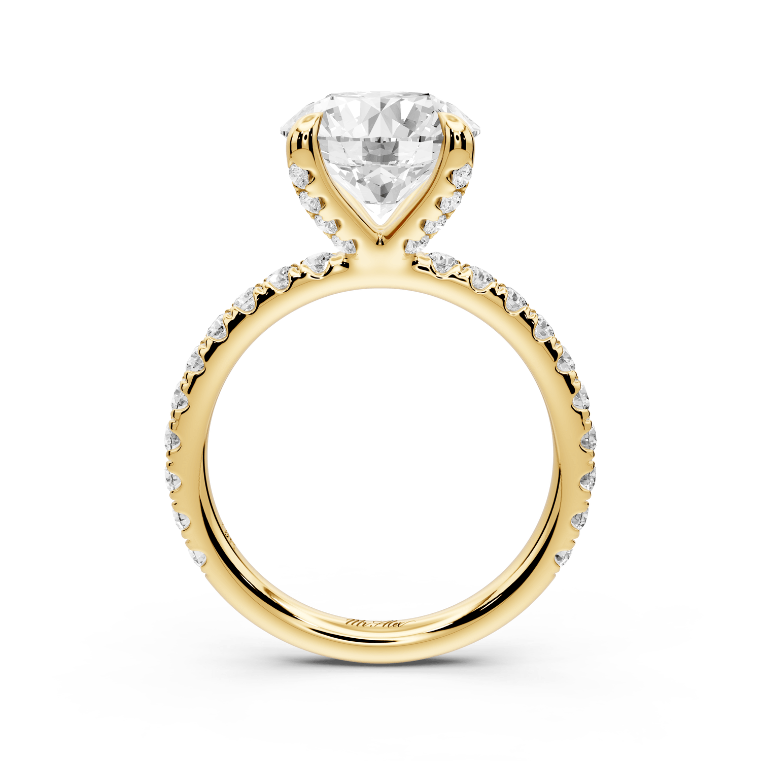 Elissa - 3ct 18k yellow gold Round Classic Solitaire Engagement Ring with Shared-Prong Pavé Band - Mr. Alex Jewelry