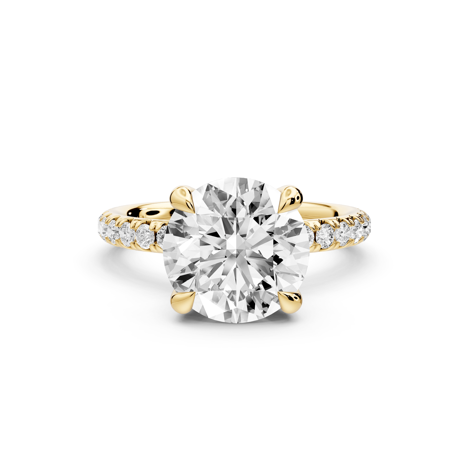 Elissa - 3ct 18k yellow gold Round Classic Solitaire Engagement Ring with Shared-Prong Pavé Band - Mr. Alex Jewelry