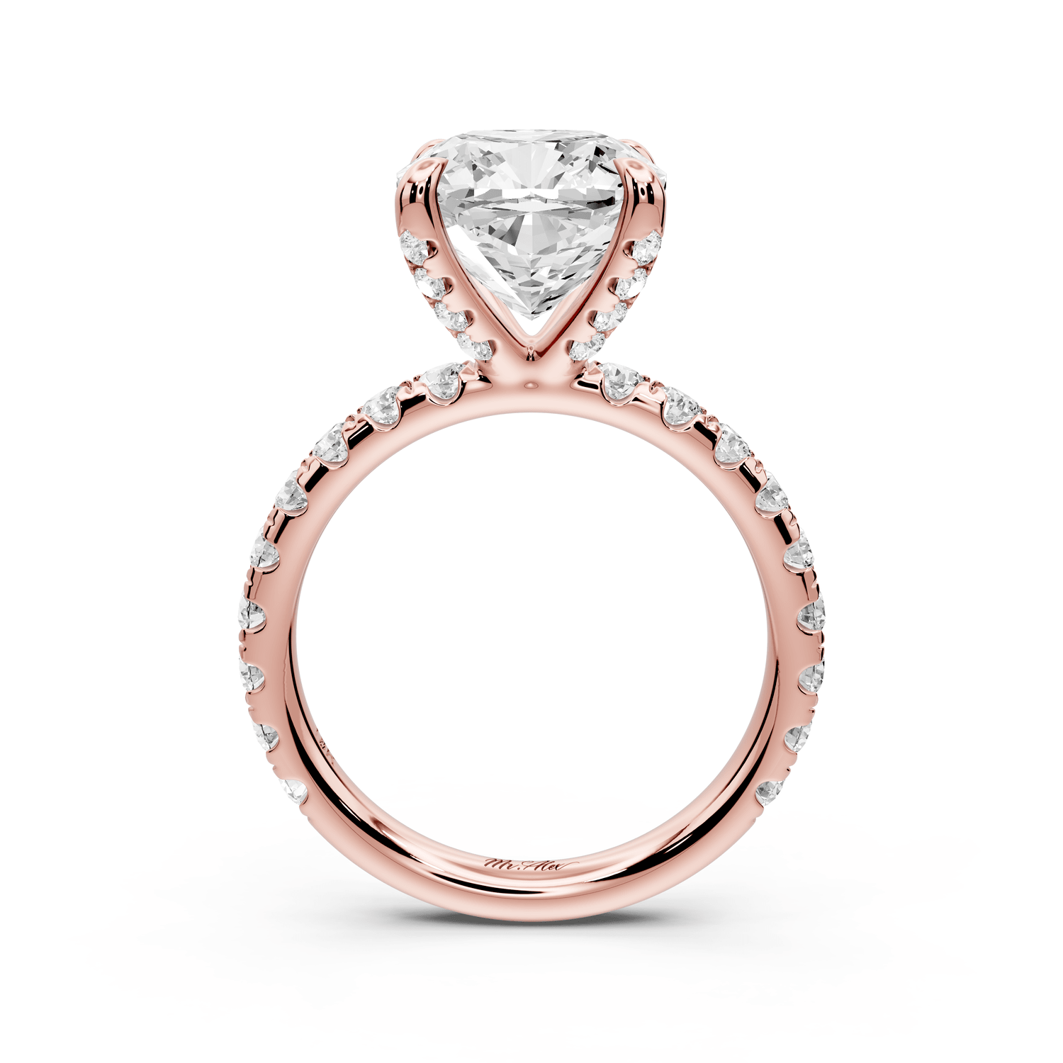 Elissa - 4ct 14k rose gold Cushion Classic Solitaire Engagement Ring with Shared-Prong Pavé Band - Mr. Alex Jewelry