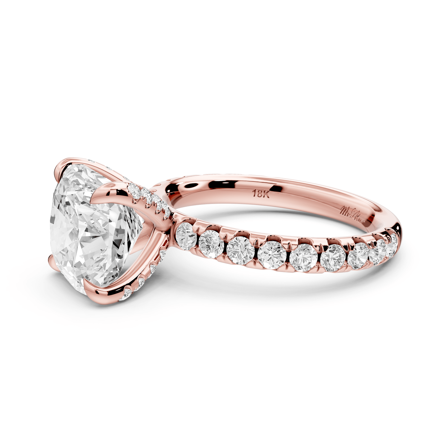 Elissa - 4ct 14k rose gold Cushion Classic Solitaire Engagement Ring with Shared-Prong Pavé Band - Mr. Alex Jewelry