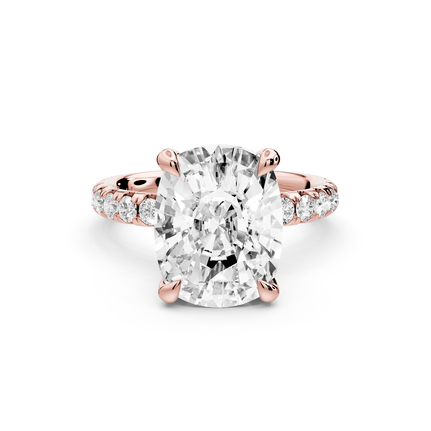 Elissa - 4ct 14k rose gold Ecushion Classic Solitaire Engagement Ring with Shared-Prong Pavé Band - Mr. Alex Jewelry