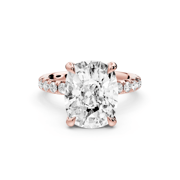 Elissa - 4ct 14k rose gold Ecushion Classic Solitaire Engagement Ring with Shared-Prong Pavé Band - Mr. Alex Jewelry