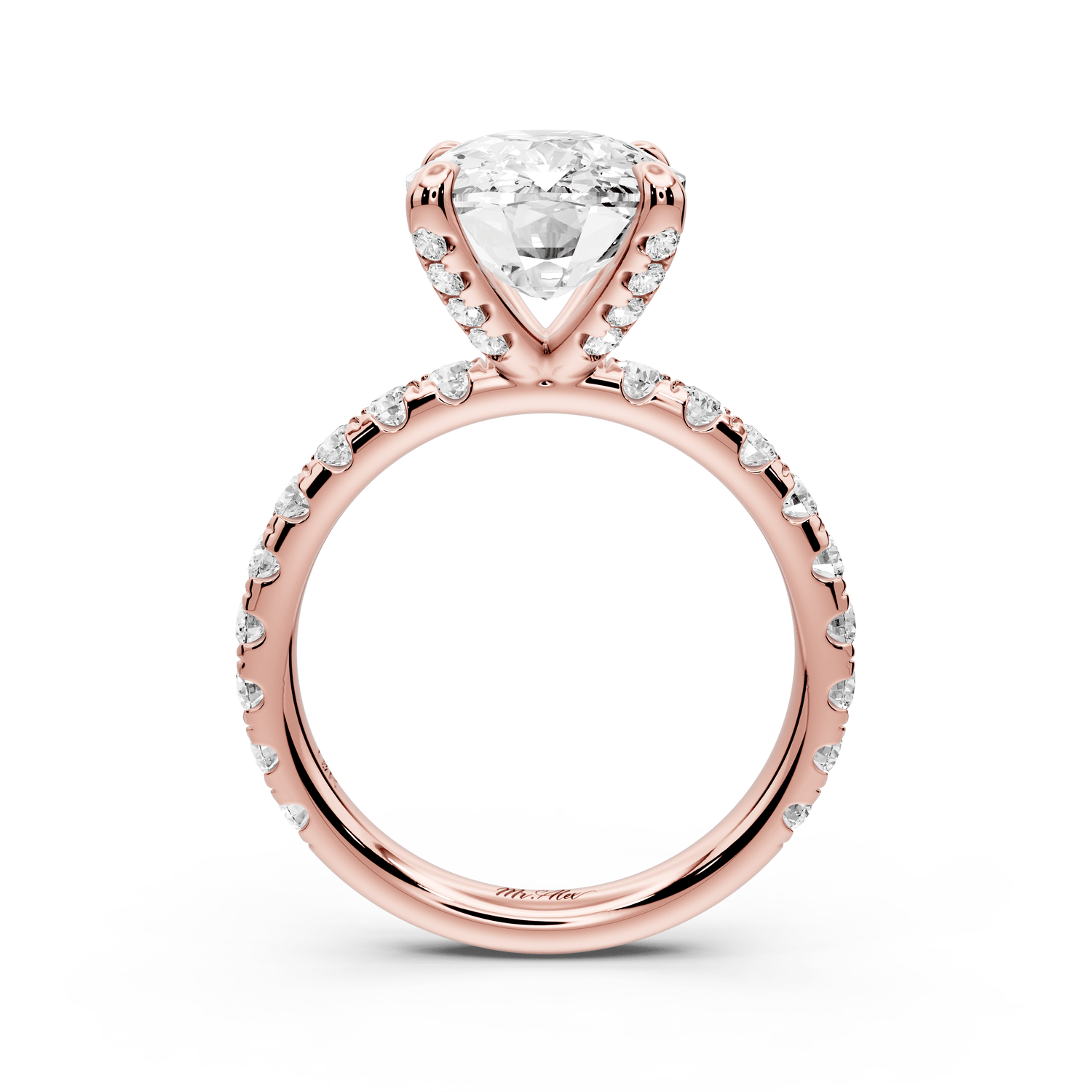 Elissa - 4ct 14k rose gold Ecushion Classic Solitaire Engagement Ring with Shared-Prong Pavé Band - Mr. Alex Jewelry