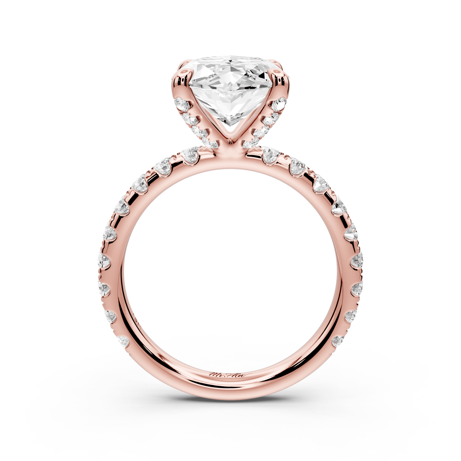 Elissa - 4ct 14k rose gold Marquise Classic Solitaire Engagement Ring with Shared-Prong Pavé Band - Mr. Alex Jewelry