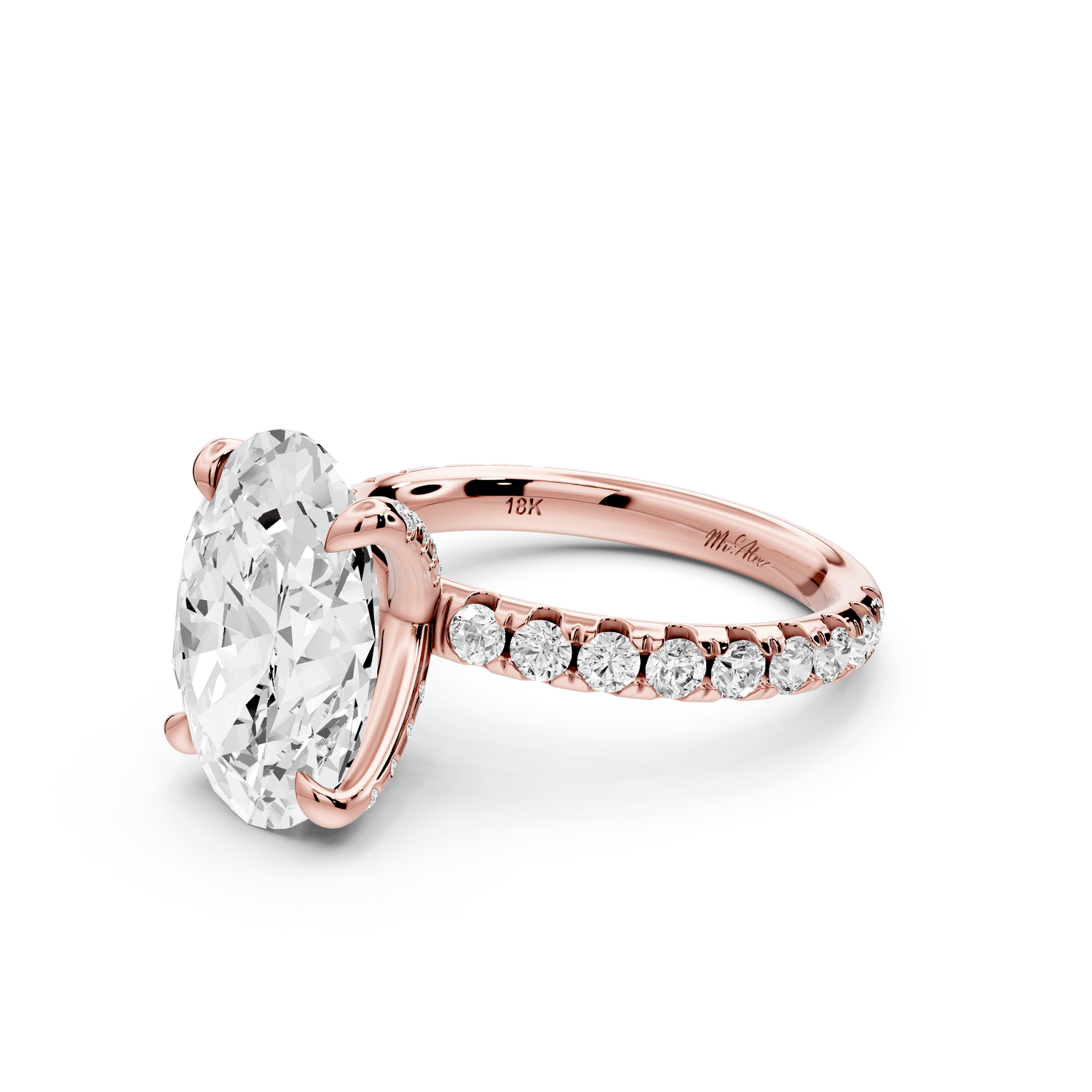 Elissa - 4ct 14k rose gold Oval Classic Solitaire Engagement Ring with Shared-Prong Pavé Band - Mr. Alex Jewelry