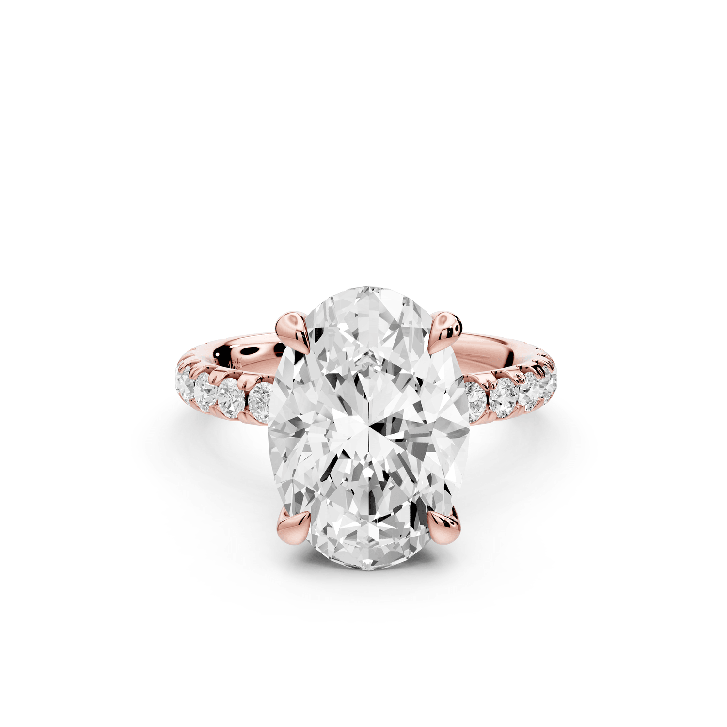 Elissa - 4ct 14k rose gold Oval Classic Solitaire Engagement Ring with Shared-Prong Pavé Band - Mr. Alex Jewelry