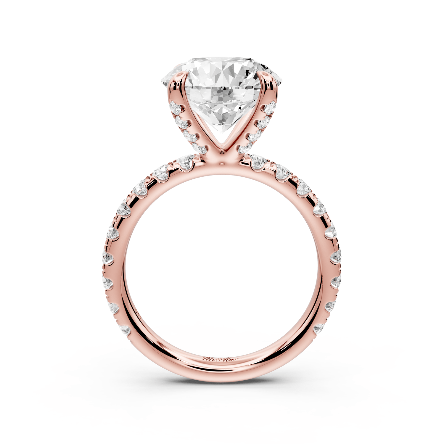 Elissa - 4ct 14k rose gold Round Classic Solitaire Engagement Ring with Shared-Prong Pavé Band - Mr. Alex Jewelry