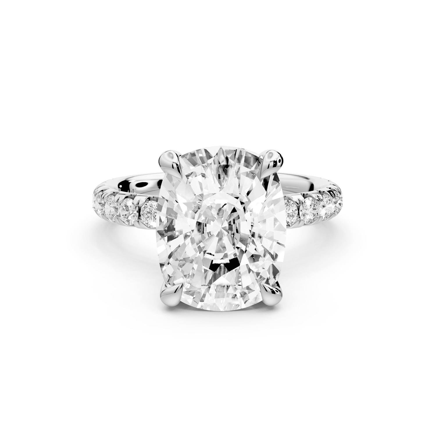 Elissa - 4ct 14k white gold Ecushion Classic Solitaire Engagement Ring with Shared-Prong Pavé Band - Mr. Alex Jewelry