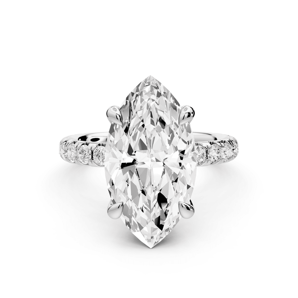 Elissa - 4ct 14k white gold Marquise Classic Solitaire Engagement Ring with Shared-Prong Pavé Band - Mr. Alex Jewelry