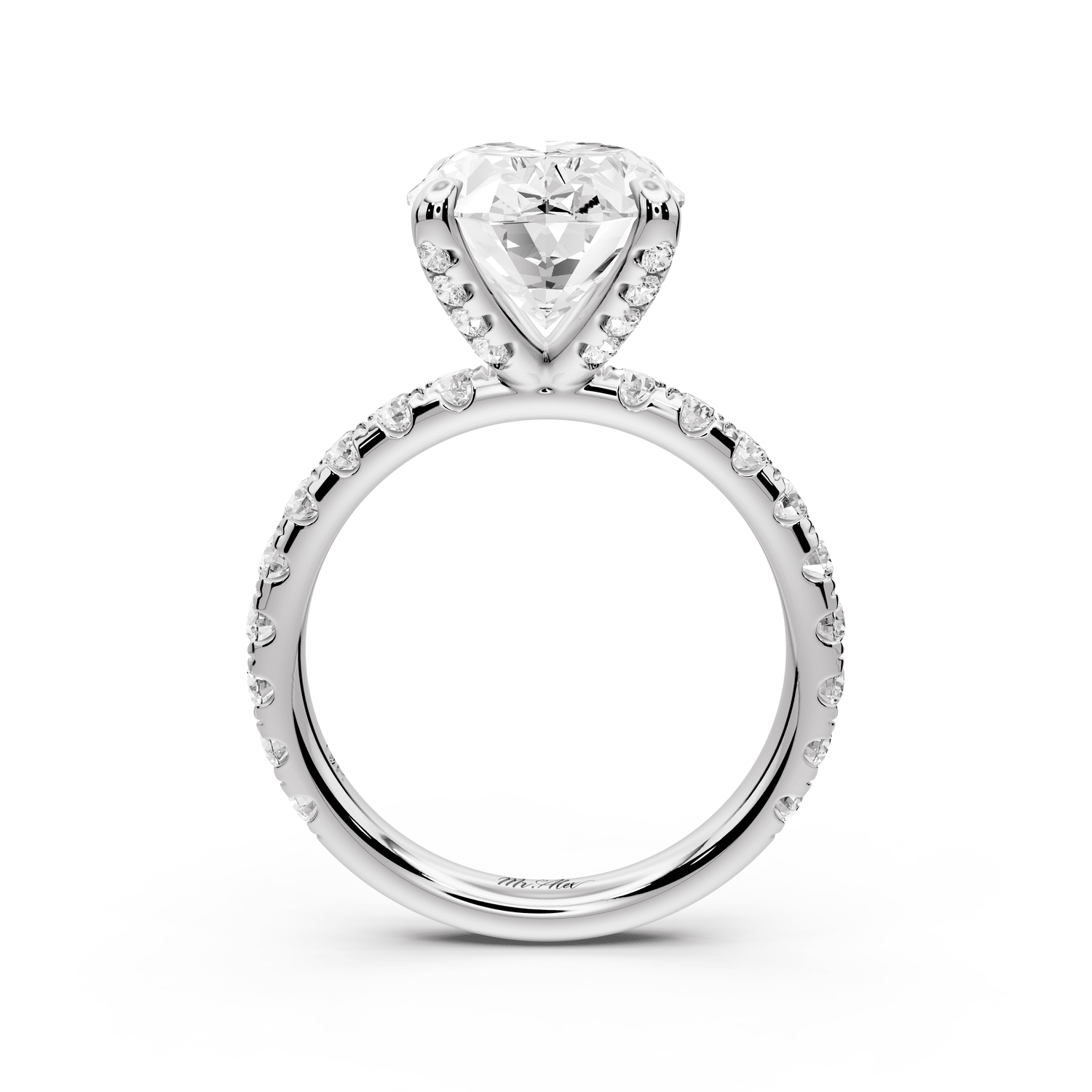 Elissa - 4ct 14k white gold Oval Classic Solitaire Engagement Ring with Shared-Prong Pavé Band - Mr. Alex Jewelry