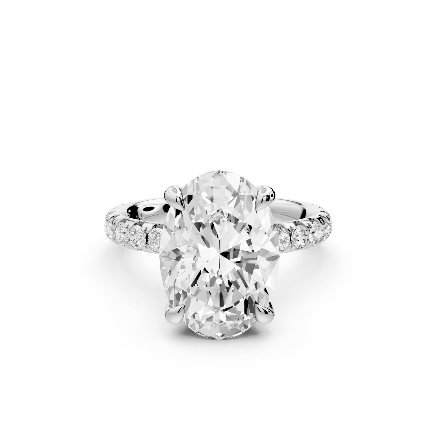 Elissa - 4ct 14k white gold Oval Classic Solitaire Engagement Ring with Shared-Prong Pavé Band - Mr. Alex Jewelry
