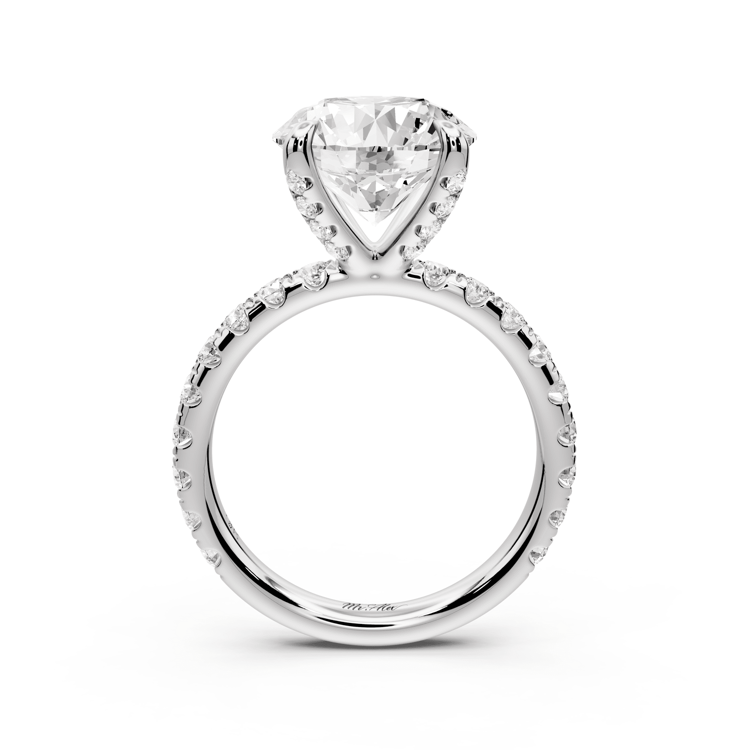 Elissa - 4ct 14k white gold Round Classic Solitaire Engagement Ring with Shared-Prong Pavé Band - Mr. Alex Jewelry