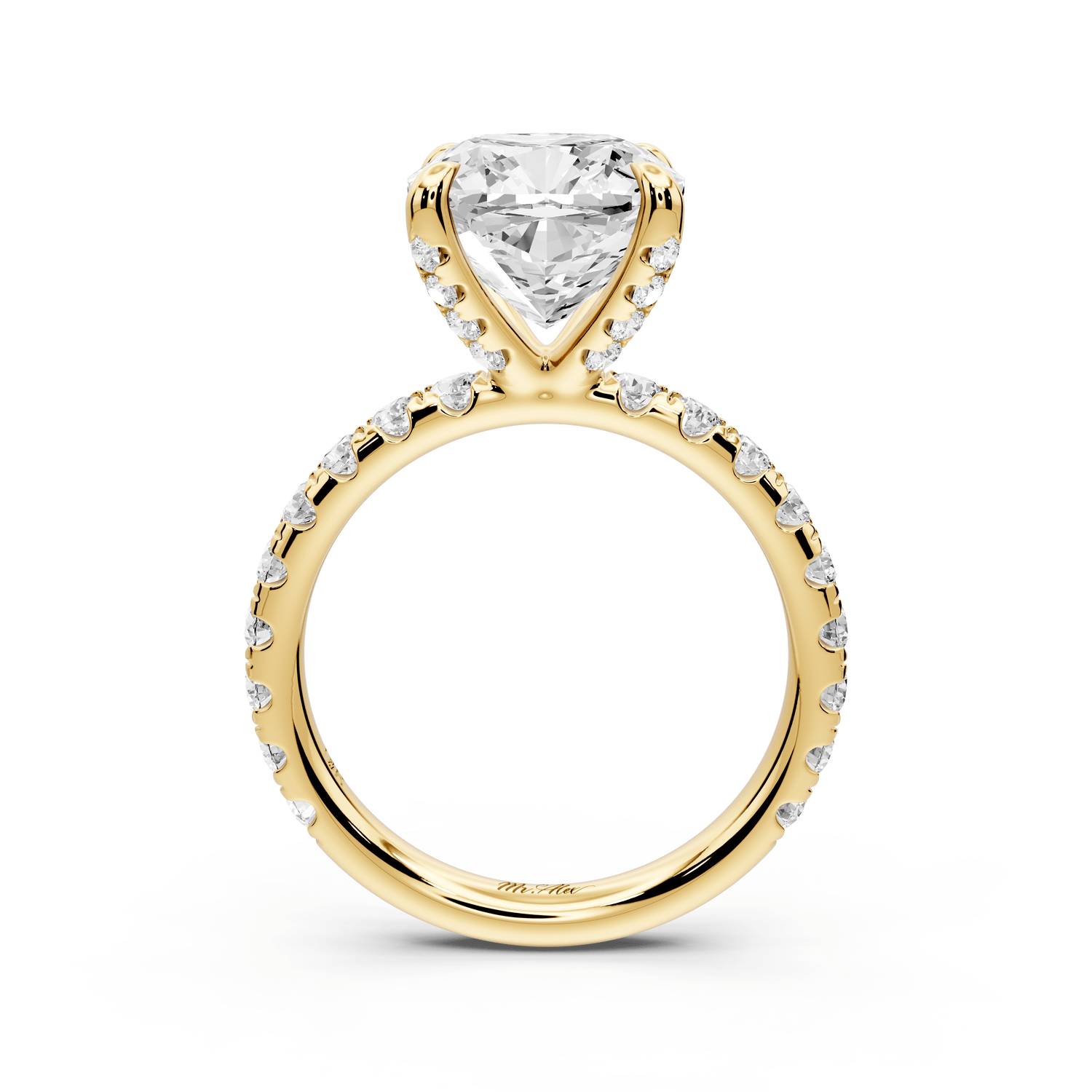 Elissa - 4ct 14k yellow gold Cushion Classic Solitaire Engagement Ring with Shared-Prong Pavé Band - Mr. Alex Jewelry