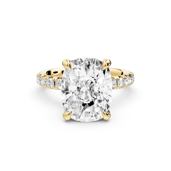 Elissa - 4ct 14k yellow gold Ecushion Classic Solitaire Engagement Ring with Shared-Prong Pavé Band - Mr. Alex Jewelry