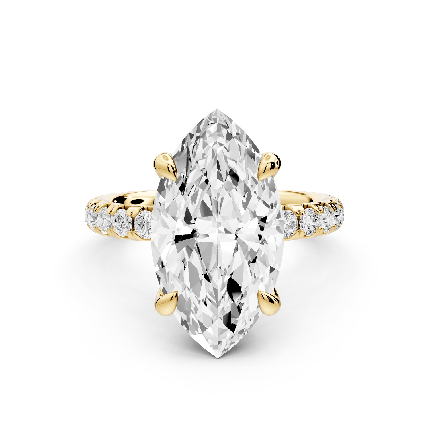 Elissa - 4ct 14k yellow gold Marquise Classic Solitaire Engagement Ring with Shared-Prong Pavé Band - Mr. Alex Jewelry