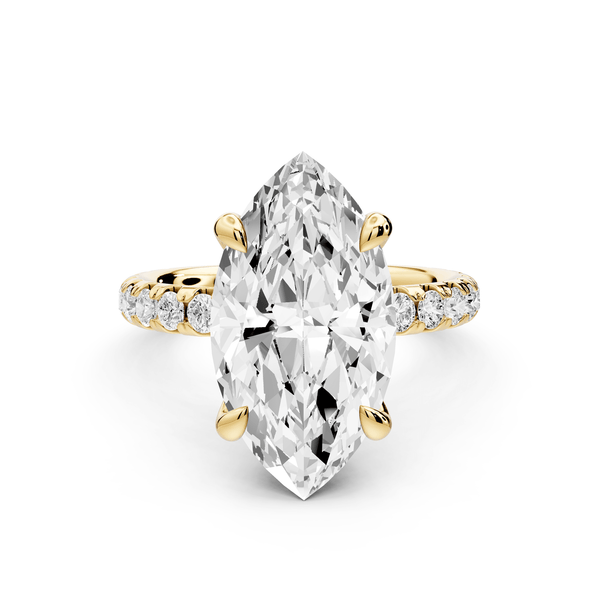 Elissa - 4ct 14k yellow gold Marquise Classic Solitaire Engagement Ring with Shared-Prong Pavé Band - Mr. Alex Jewelry