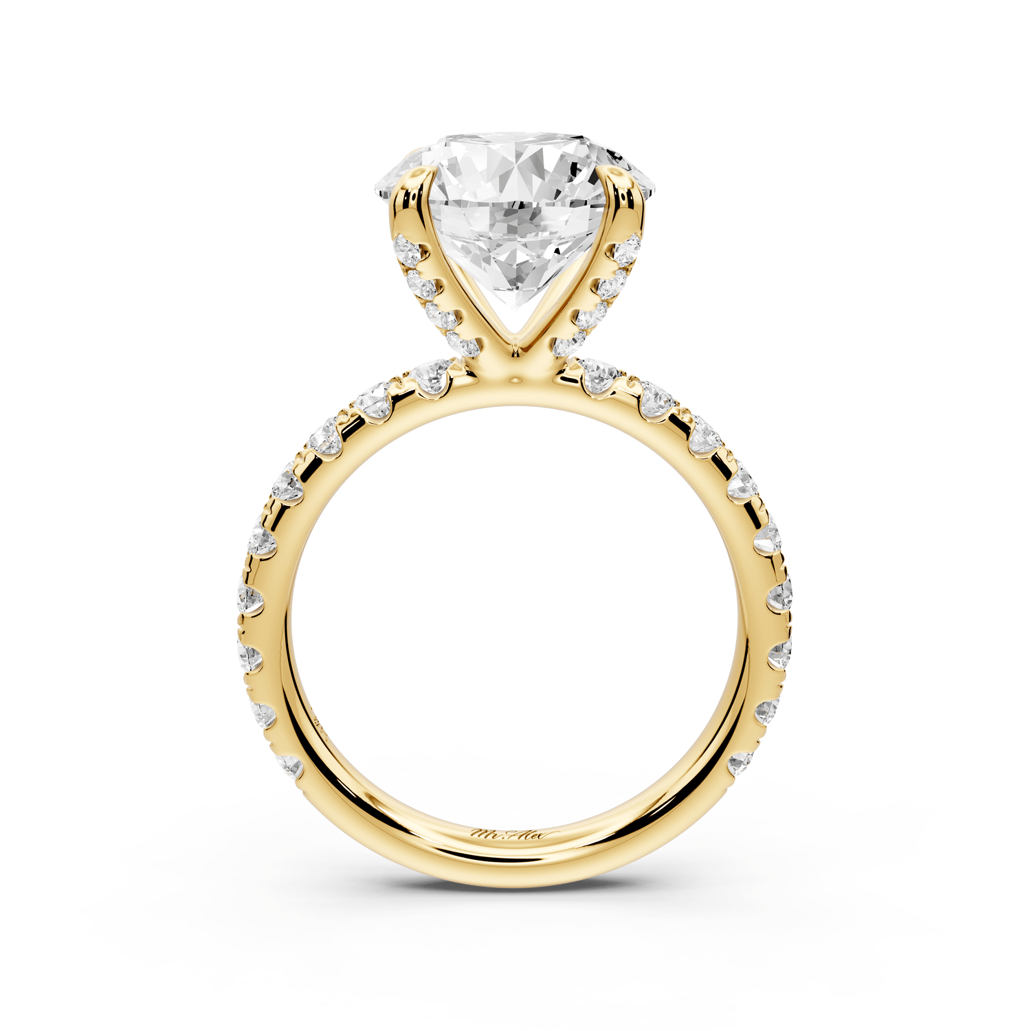 Elissa - 4ct 14k yellow gold Round Classic Solitaire Engagement Ring with Shared-Prong Pavé Band - Mr. Alex Jewelry