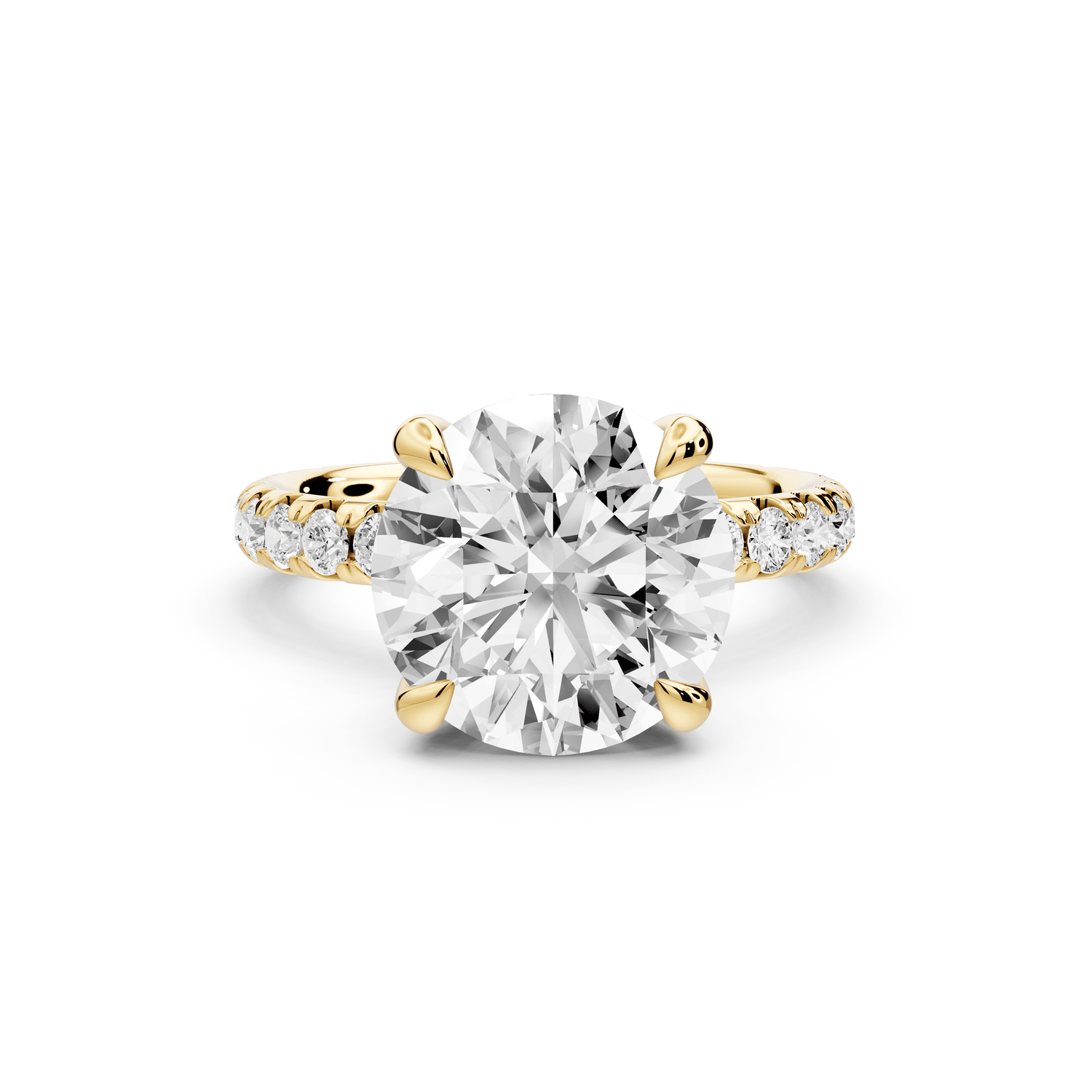 Elissa - 4ct 14k yellow gold Round Classic Solitaire Engagement Ring with Shared-Prong Pavé Band - Mr. Alex Jewelry
