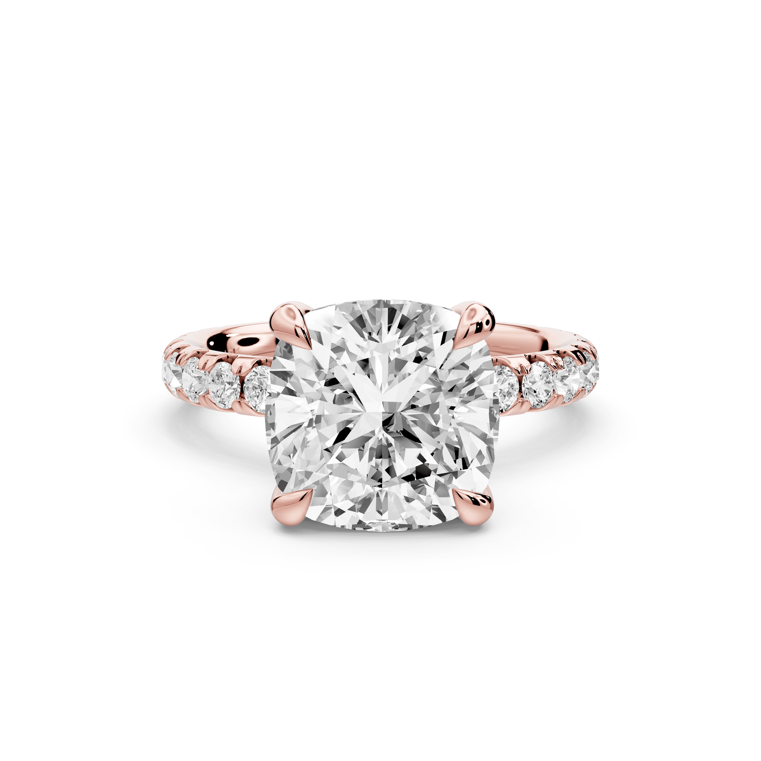Elissa - 4ct 18k rose gold Cushion Classic Solitaire Engagement Ring with Shared-Prong Pavé Band - Mr. Alex Jewelry