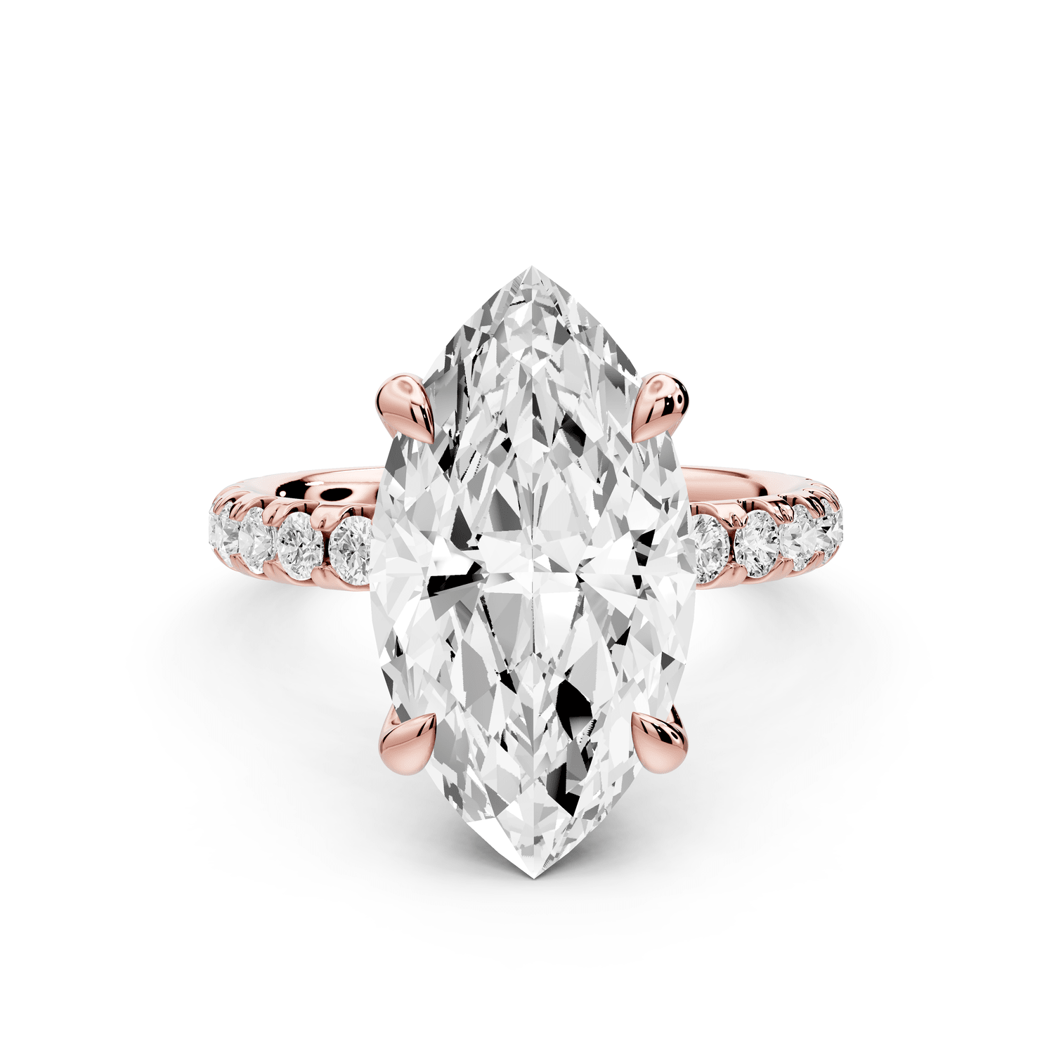 Elissa - 4ct 18k rose gold Marquise Classic Solitaire Engagement Ring with Shared-Prong Pavé Band - Mr. Alex Jewelry