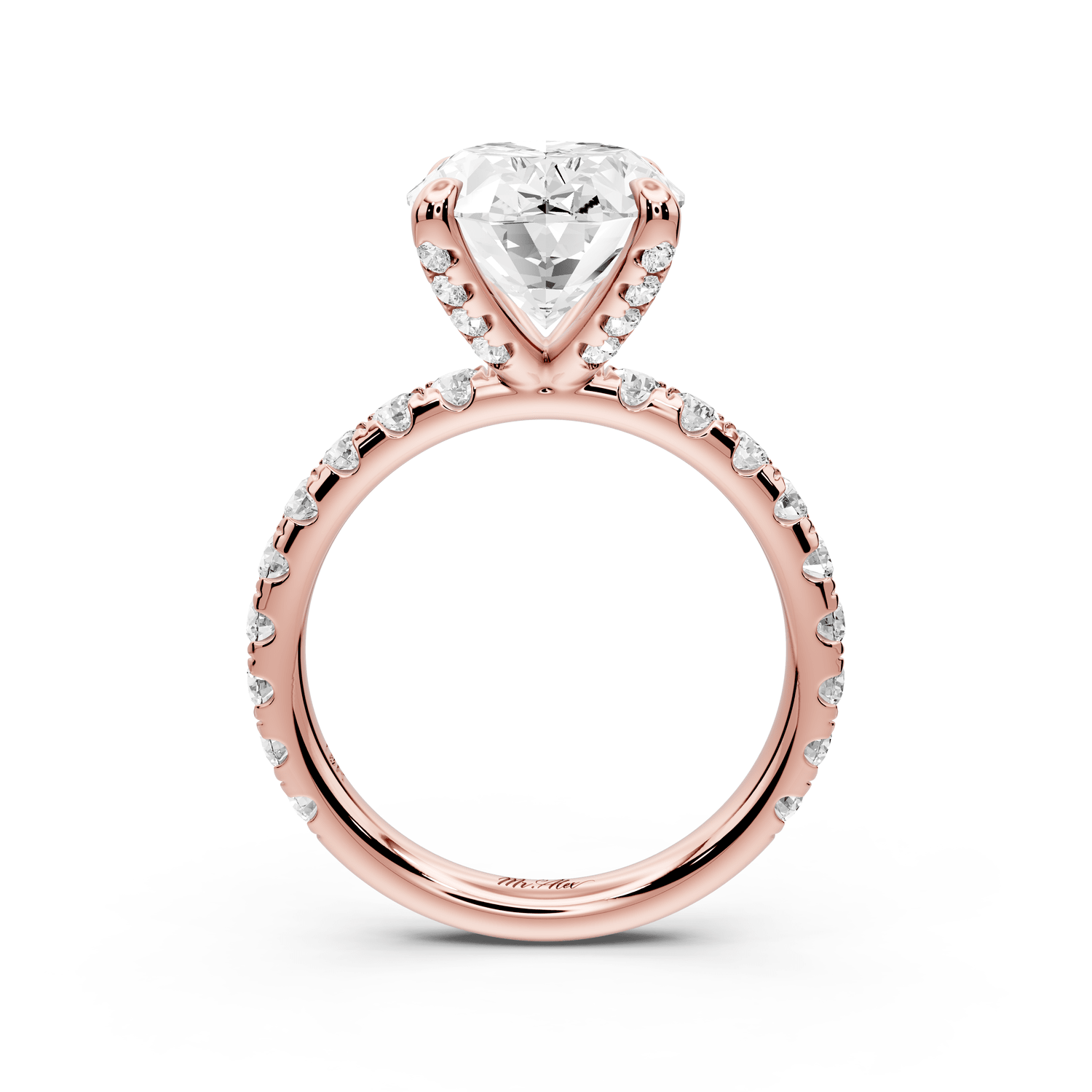 Elissa - 4ct 18k rose gold Oval Classic Solitaire Engagement Ring with Shared-Prong Pavé Band - Mr. Alex Jewelry