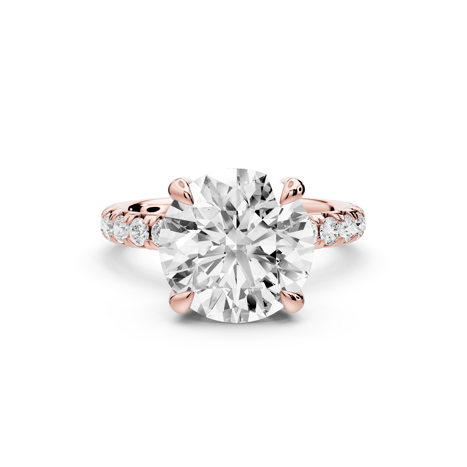Elissa - 4ct 18k rose gold Round Classic Solitaire Engagement Ring with Shared-Prong Pavé Band - Mr. Alex Jewelry