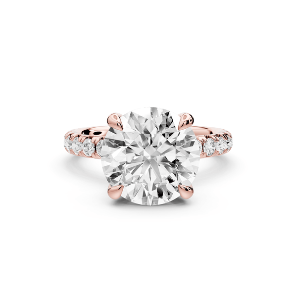Elissa - 4ct 18k rose gold Round Classic Solitaire Engagement Ring with Shared-Prong Pavé Band - Mr. Alex Jewelry