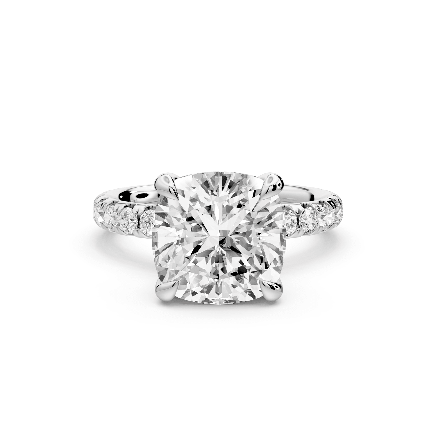 Elissa - 4ct 18k white gold Cushion Classic Solitaire Engagement Ring with Shared-Prong Pavé Band - Mr. Alex Jewelry