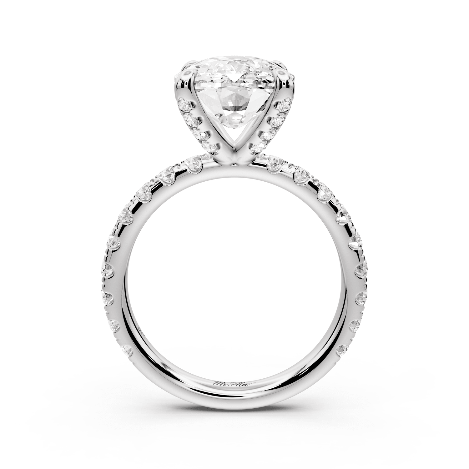 Elissa - 4ct 18k white gold Ecushion Classic Solitaire Engagement Ring with Shared-Prong Pavé Band - Mr. Alex Jewelry