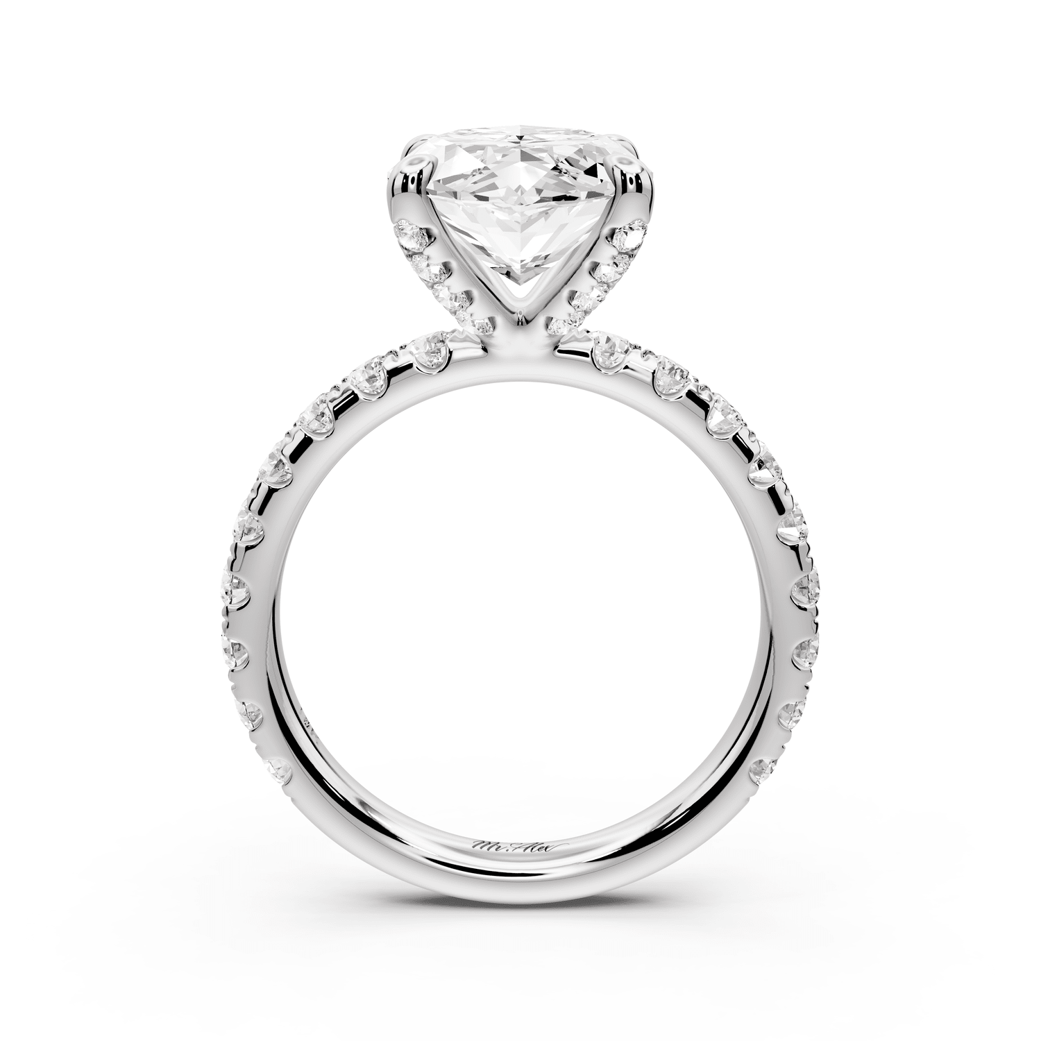Elissa - 4ct 18k white gold Marquise Classic Solitaire Engagement Ring with Shared-Prong Pavé Band - Mr. Alex Jewelry