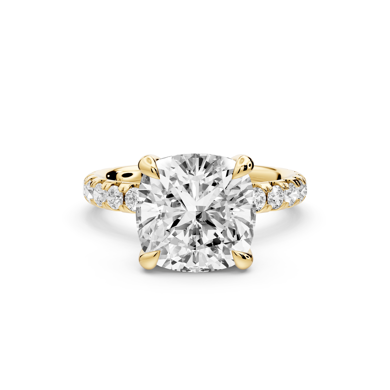 Elissa - 4ct 18k yellow gold Cushion Classic Solitaire Engagement Ring with Shared-Prong Pavé Band - Mr. Alex Jewelry