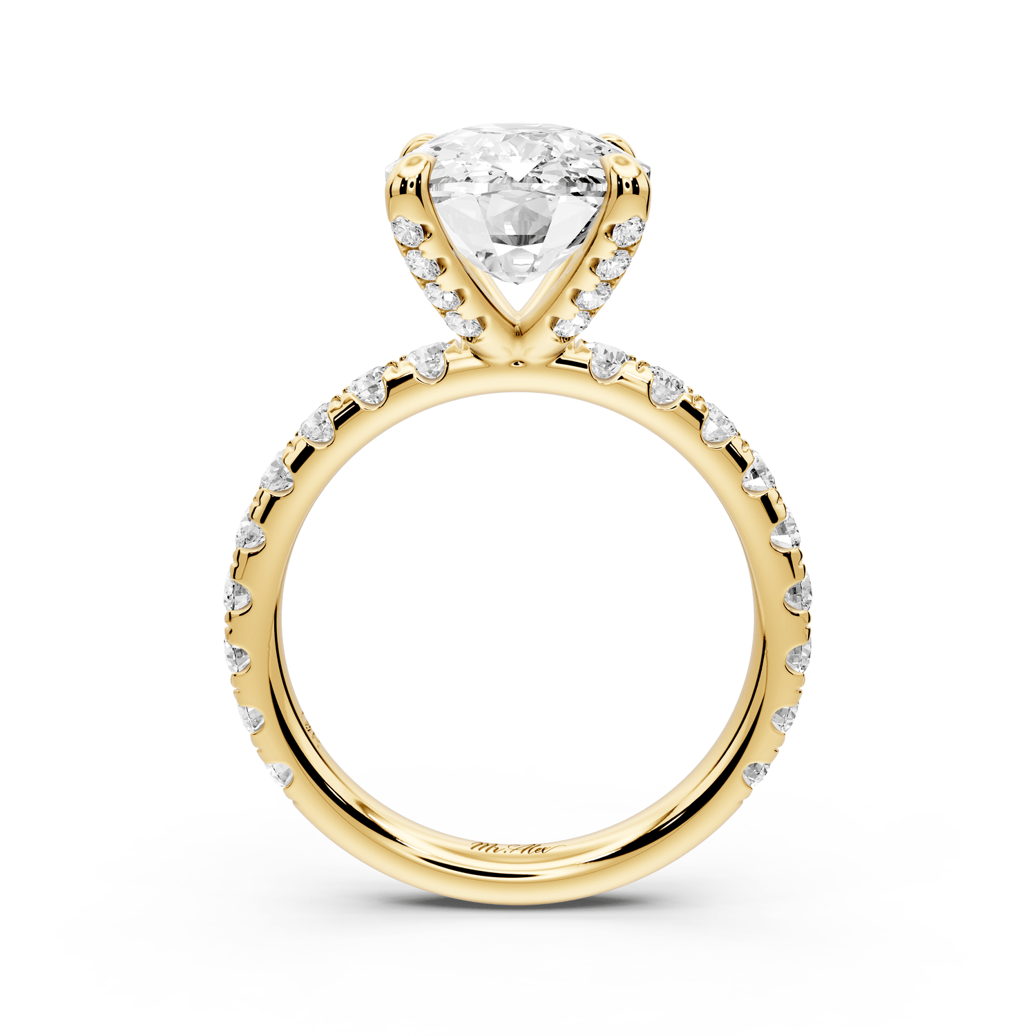 Elissa - 4ct 18k yellow gold Ecushion Classic Solitaire Engagement Ring with Shared-Prong Pavé Band - Mr. Alex Jewelry