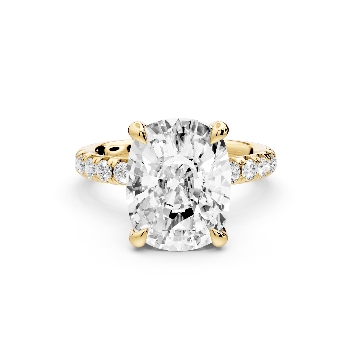 Elissa - 4ct 18k yellow gold Ecushion Classic Solitaire Engagement Ring with Shared-Prong Pavé Band - Mr. Alex Jewelry