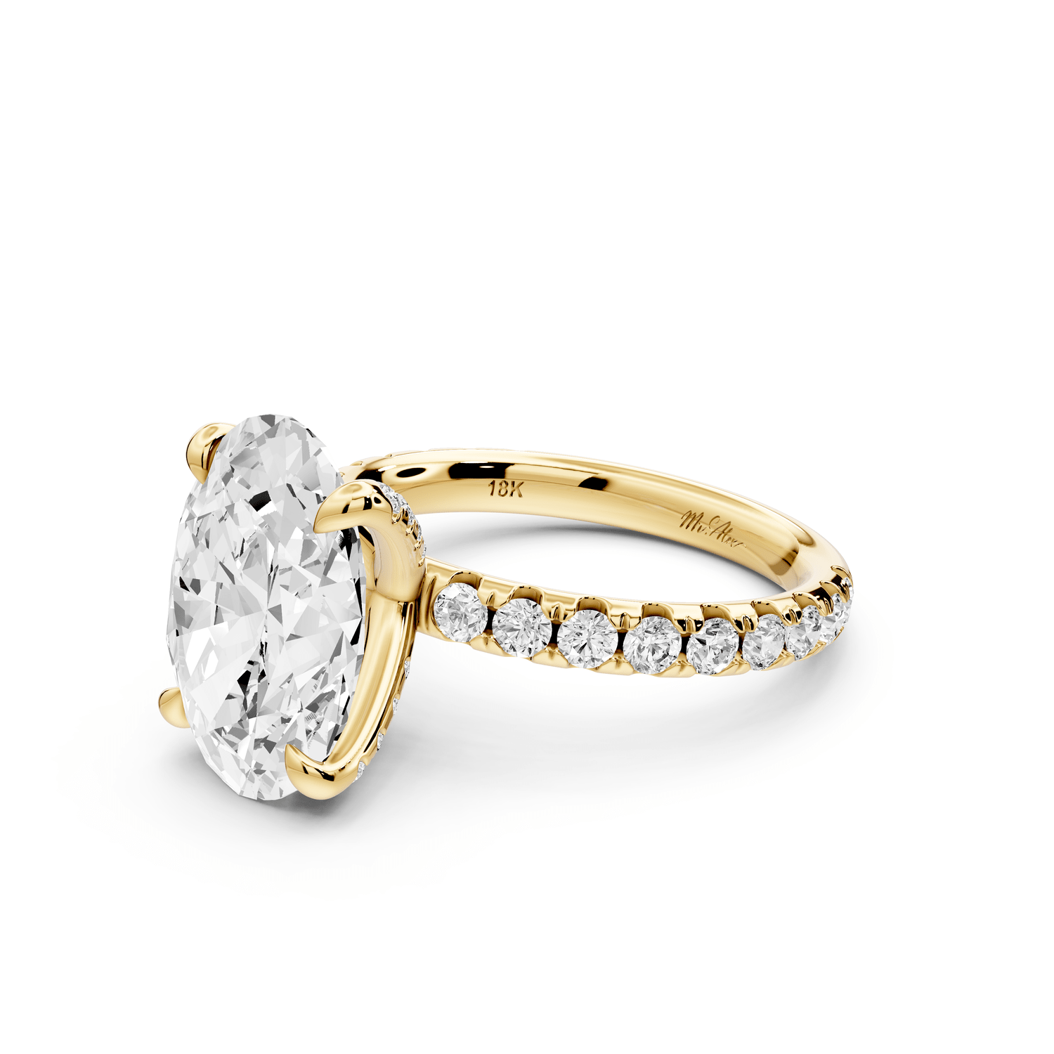 Elissa - 4ct 18k yellow gold Oval Classic Solitaire Engagement Ring with Shared-Prong Pavé Band - Mr. Alex Jewelry