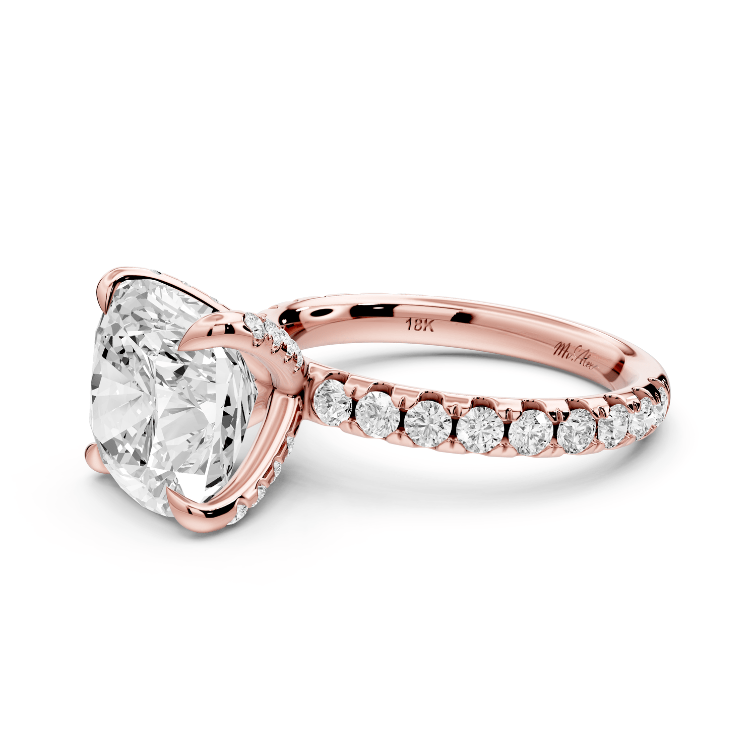 Elissa - 5ct 14k rose gold Cushion Classic Solitaire Engagement Ring with Shared-Prong Pavé Band - Mr. Alex Jewelry