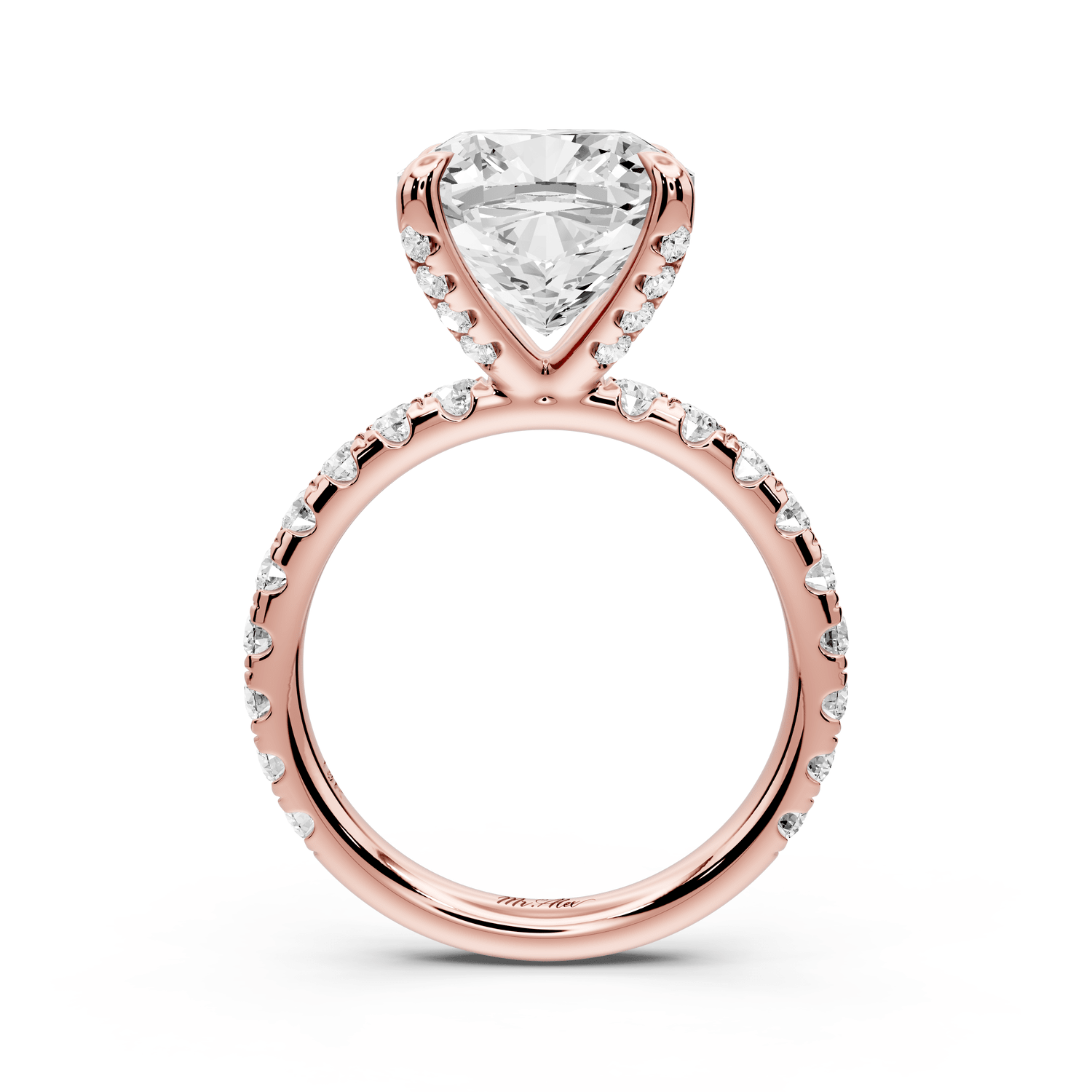 Elissa - 5ct 14k rose gold Cushion Classic Solitaire Engagement Ring with Shared-Prong Pavé Band - Mr. Alex Jewelry