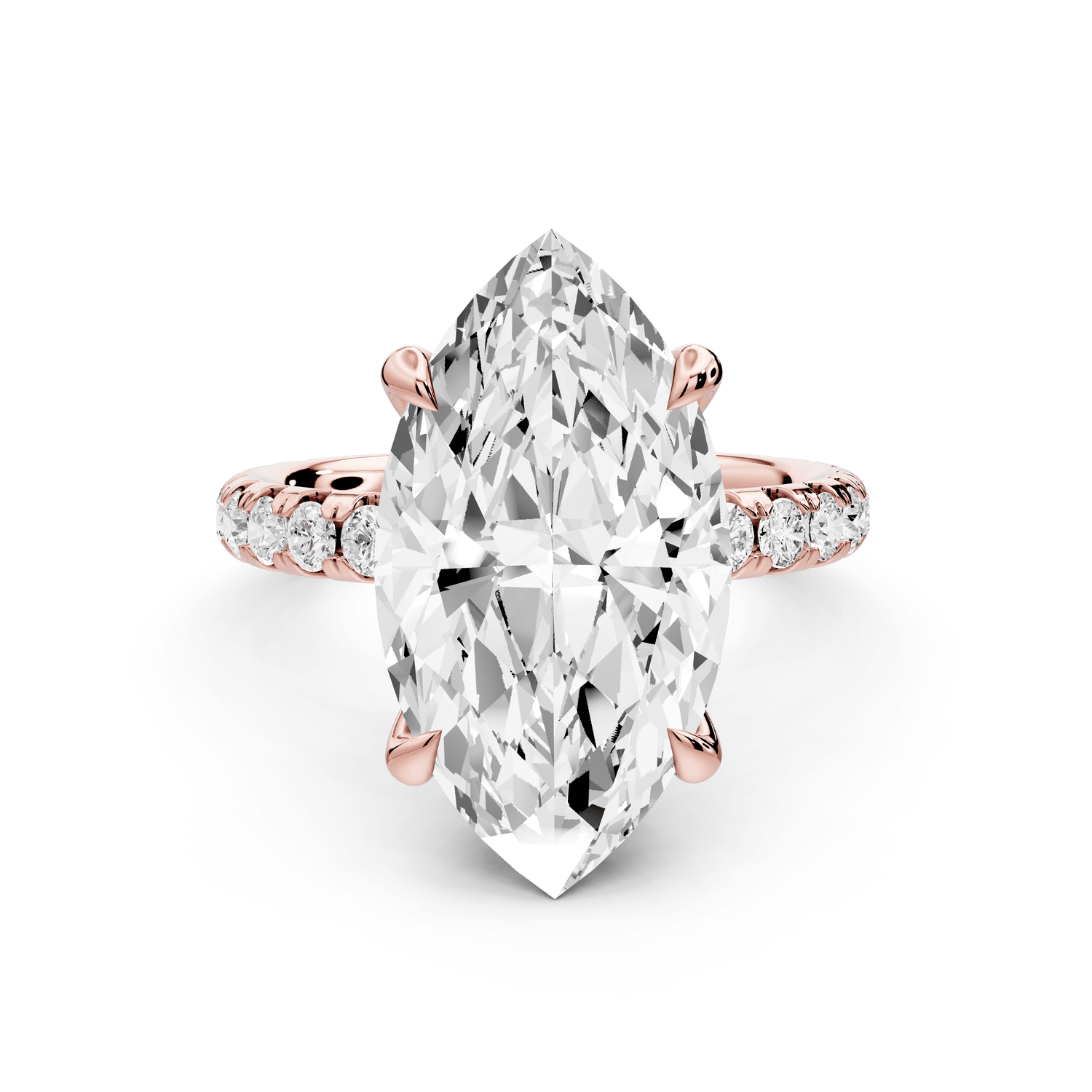 Elissa - 5ct 14k rose gold Marquise Classic Solitaire Engagement Ring with Shared-Prong Pavé Band - Mr. Alex Jewelry