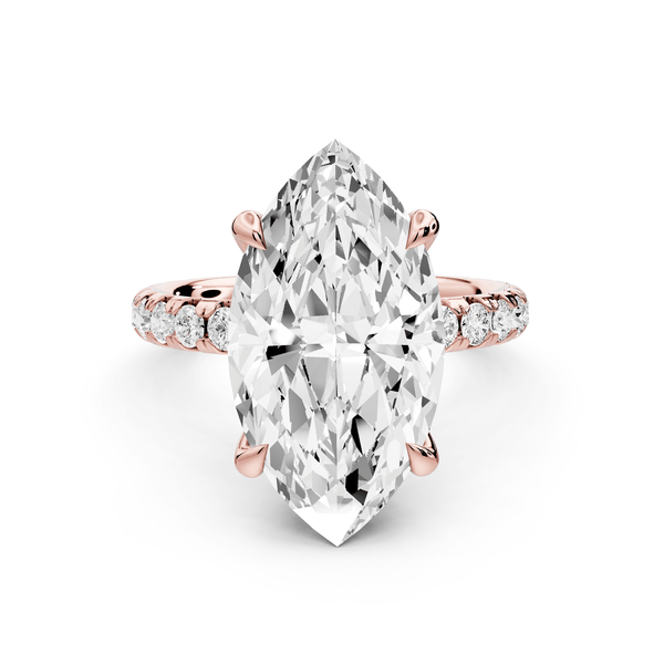 Elissa - 5ct 14k rose gold Marquise Classic Solitaire Engagement Ring with Shared-Prong Pavé Band - Mr. Alex Jewelry