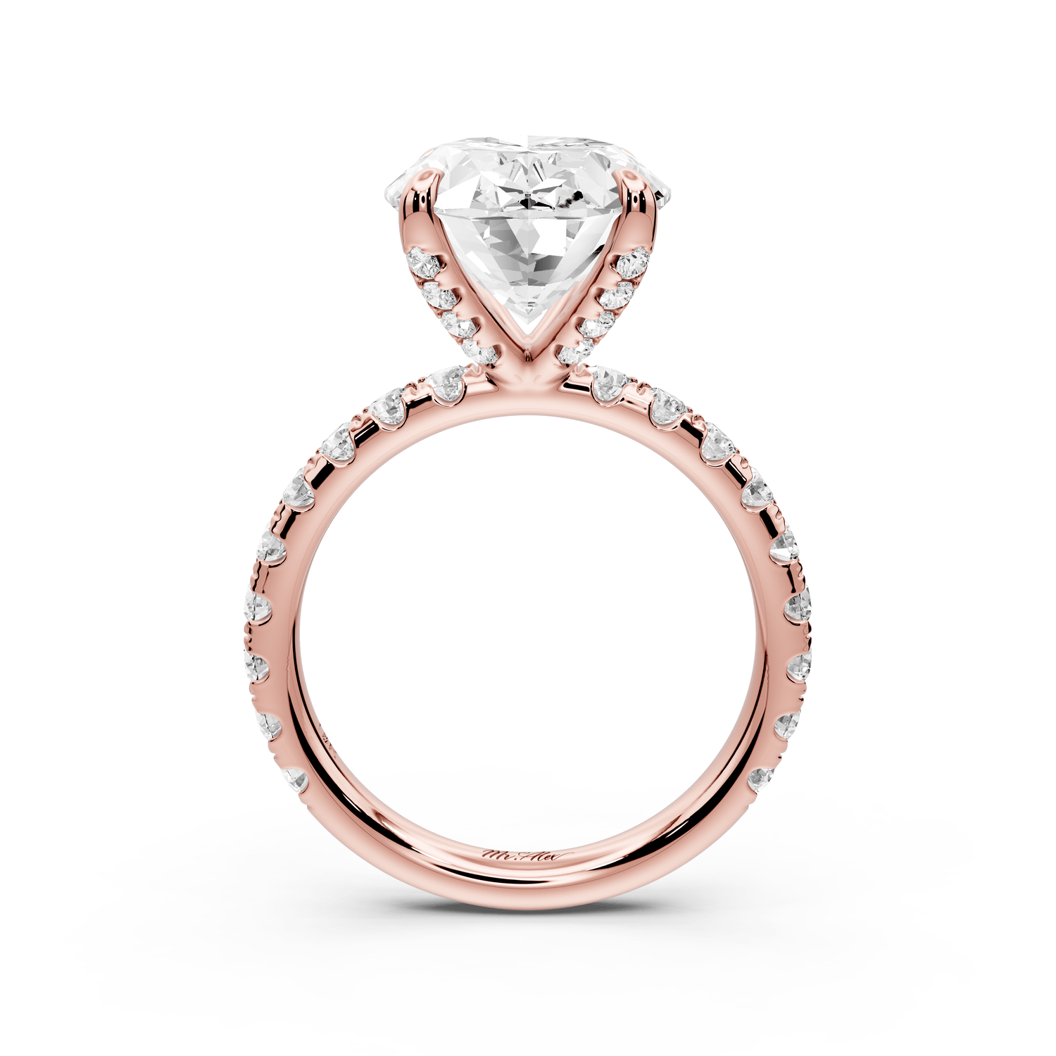 Elissa - 5ct 14k rose gold Oval Classic Solitaire Engagement Ring with Shared-Prong Pavé Band - Mr. Alex Jewelry