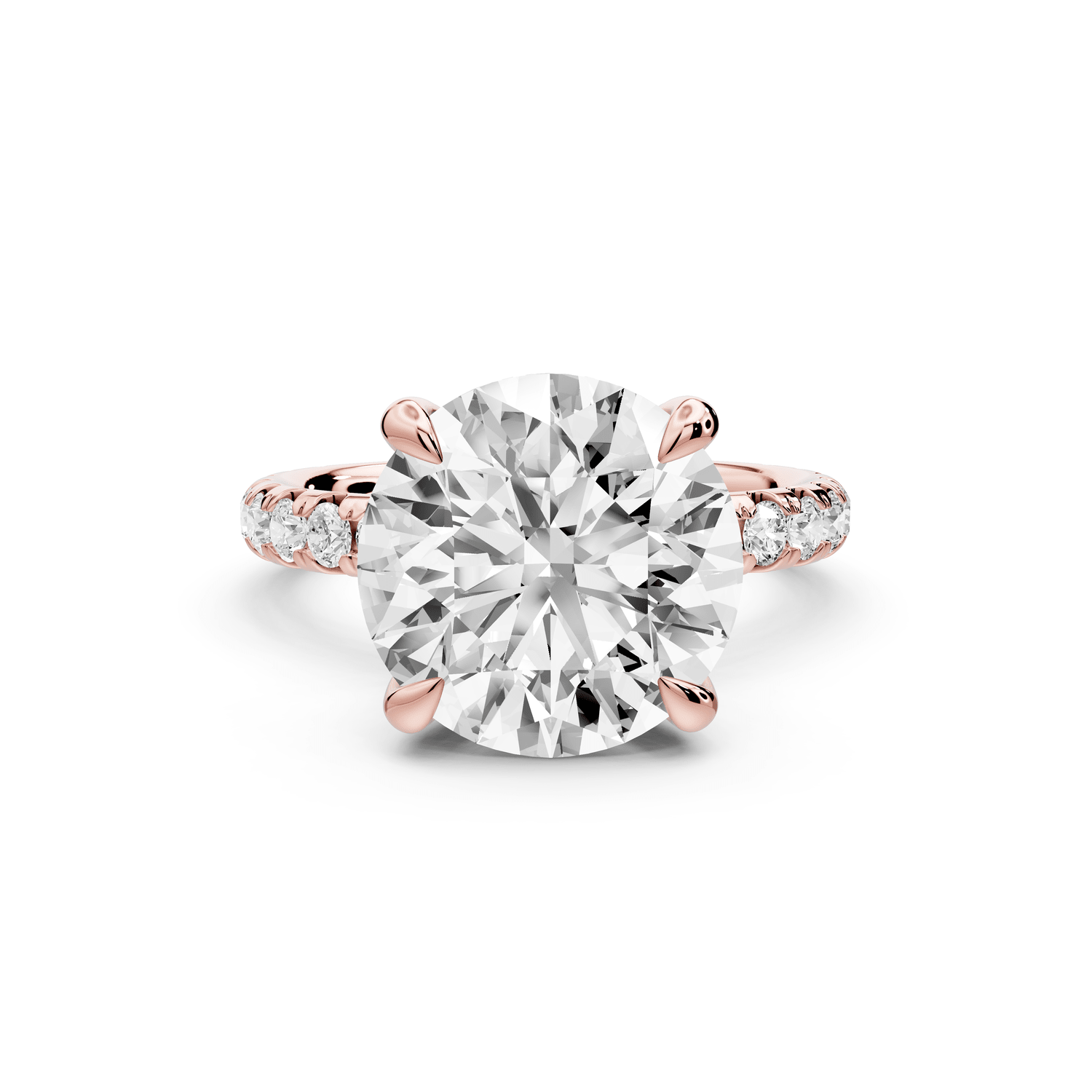 Elissa - 5ct 14k rose gold Round Classic Solitaire Engagement Ring with Shared-Prong Pavé Band - Mr. Alex Jewelry