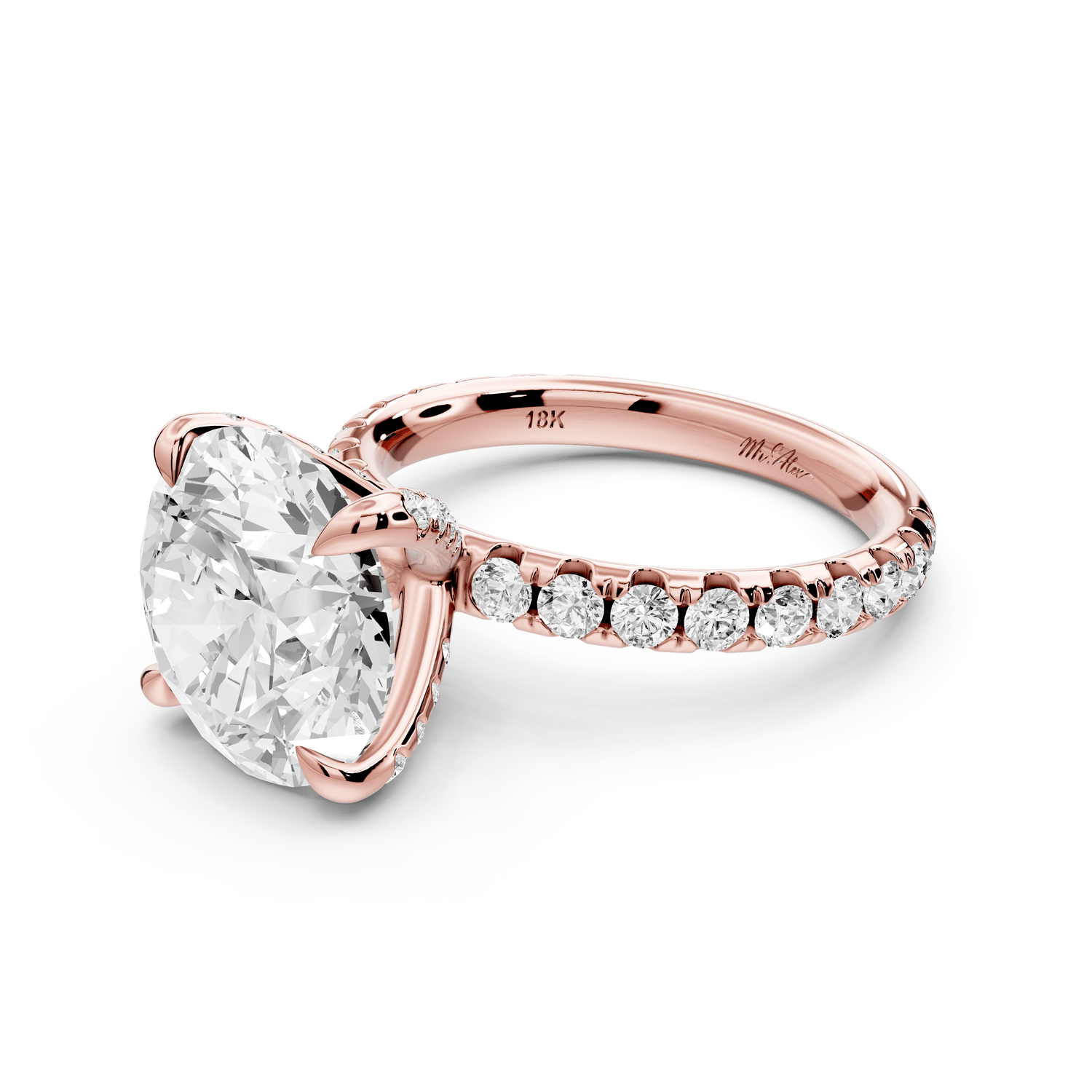 Elissa - 5ct 14k rose gold Round Classic Solitaire Engagement Ring with Shared-Prong Pavé Band - Mr. Alex Jewelry