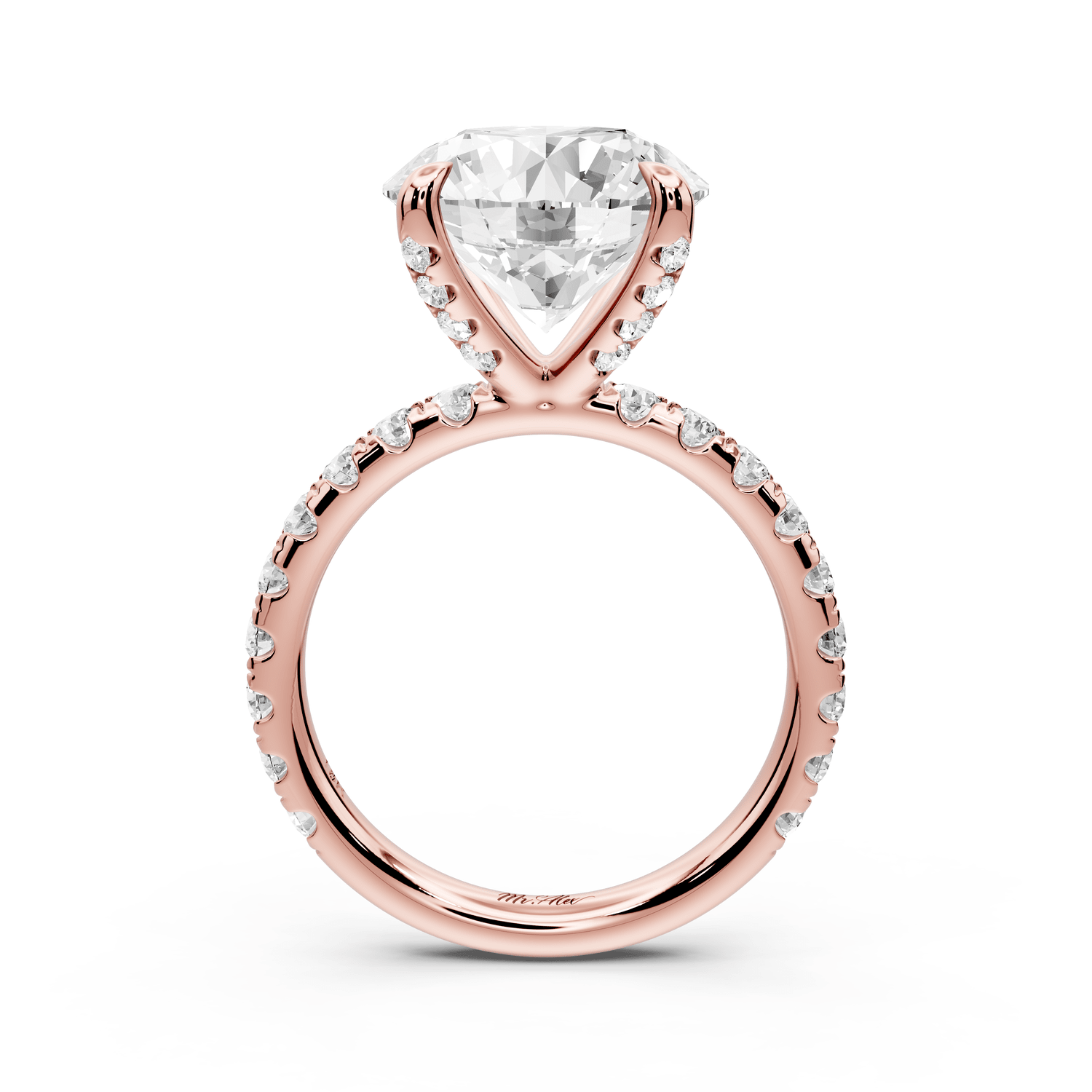 Elissa - 5ct 14k rose gold Round Classic Solitaire Engagement Ring with Shared-Prong Pavé Band - Mr. Alex Jewelry