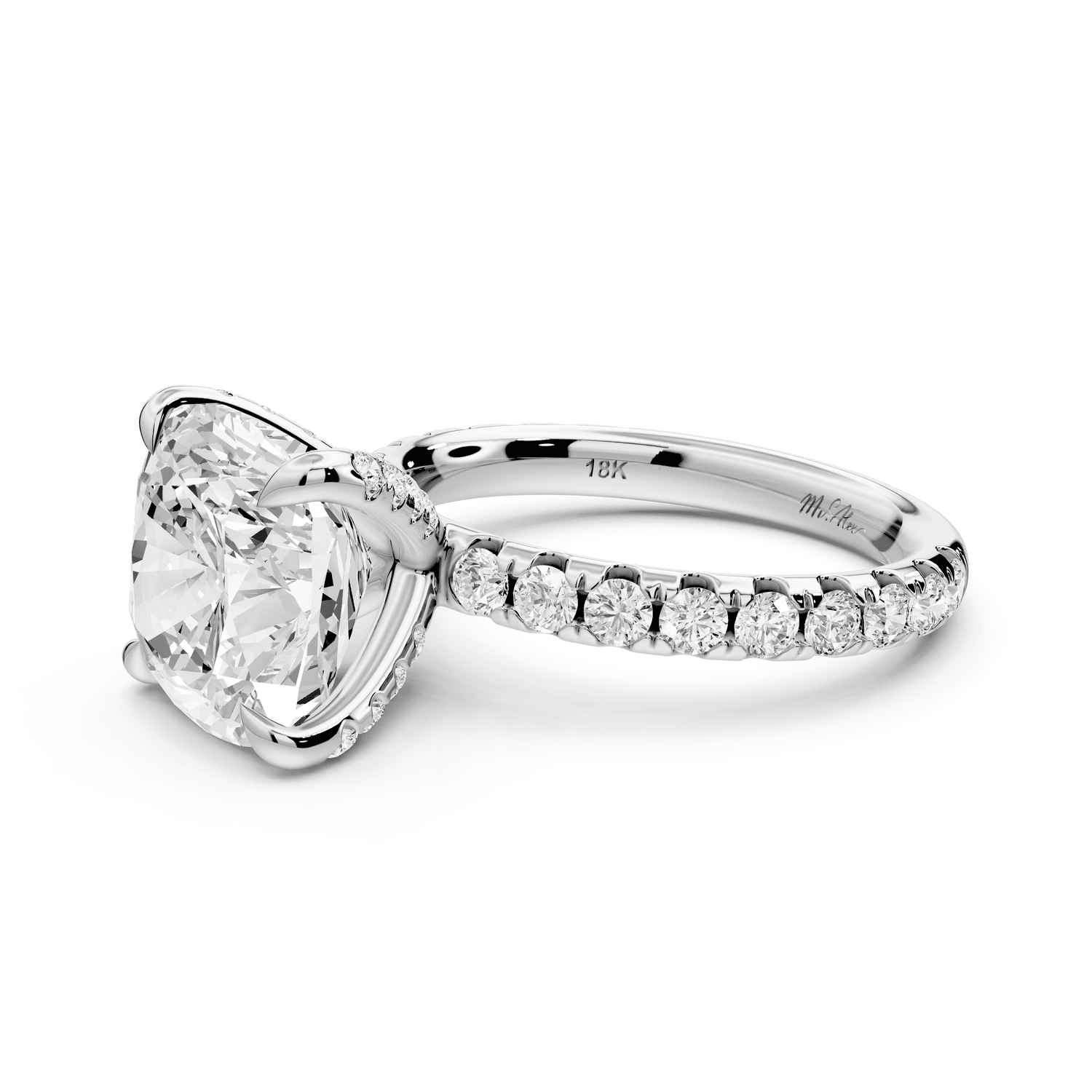 Elissa - 5ct 14k white gold Cushion Classic Solitaire Engagement Ring with Shared-Prong Pavé Band - Mr. Alex Jewelry