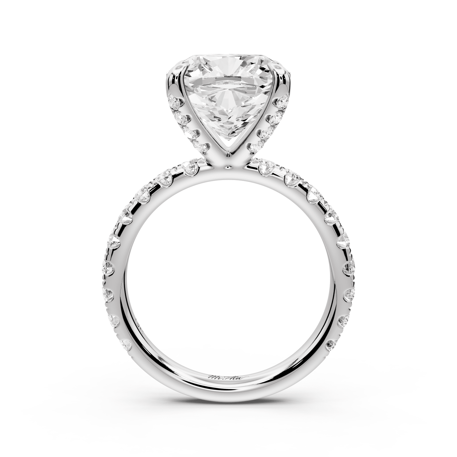 Elissa - 5ct 14k white gold Cushion Classic Solitaire Engagement Ring with Shared-Prong Pavé Band - Mr. Alex Jewelry